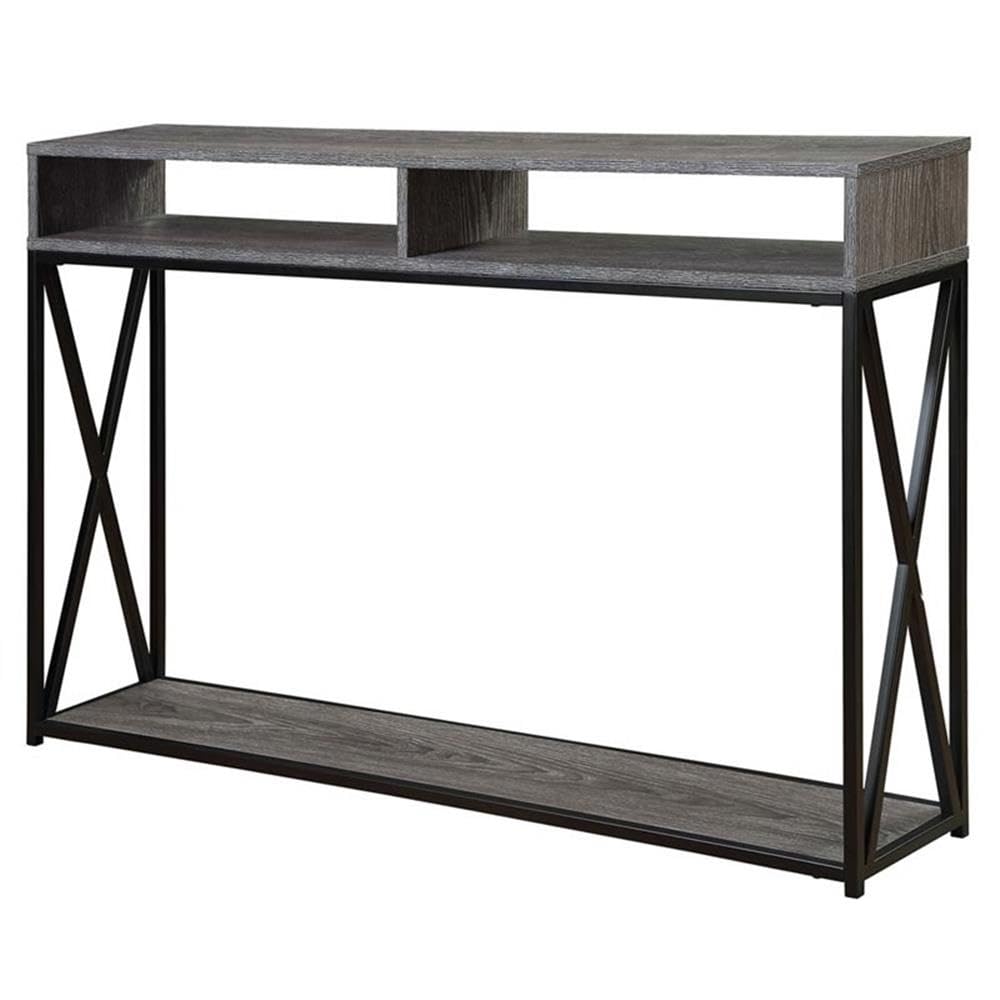 Pemberly Row Transitional Deluxe Two-Tier Console Table - Gray Wood Finish Entryway Table for Hallway, Living Room & Home Decor