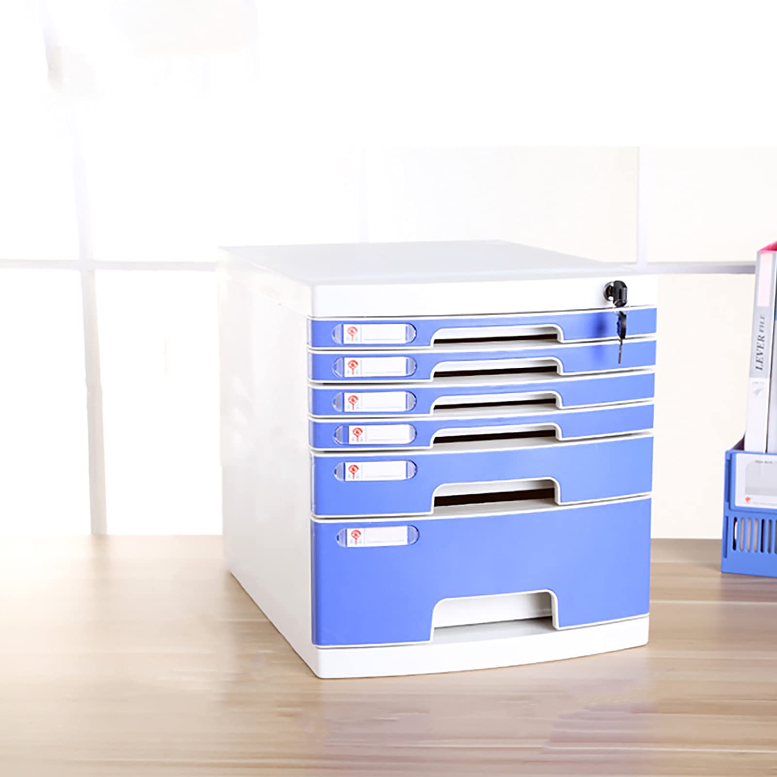 Hm Vicyy Locking File Storage Cabinet - 4-Drawer Office Organizer for A4 Documents, Multi-Layer Desktop Drawer Set with Secure Lock (Blue) | Perfect for Home Office, School Supplies & Document Organization