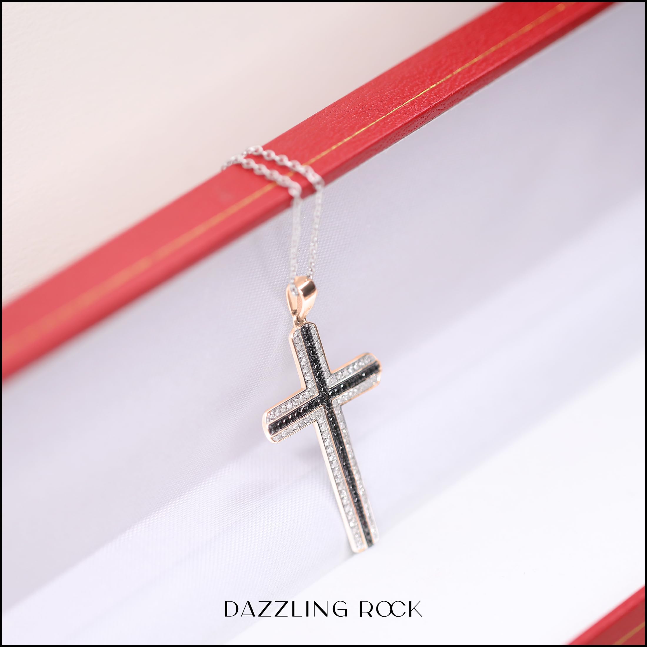 Dazzlingrock Collection 0.50 Cttw Round Black & White Diamond Cross Pendant Necklace - 18 Inch Solid Gold & Silver Chain for Men - Perfect for Weddings, Anniversaries & Special Occasions