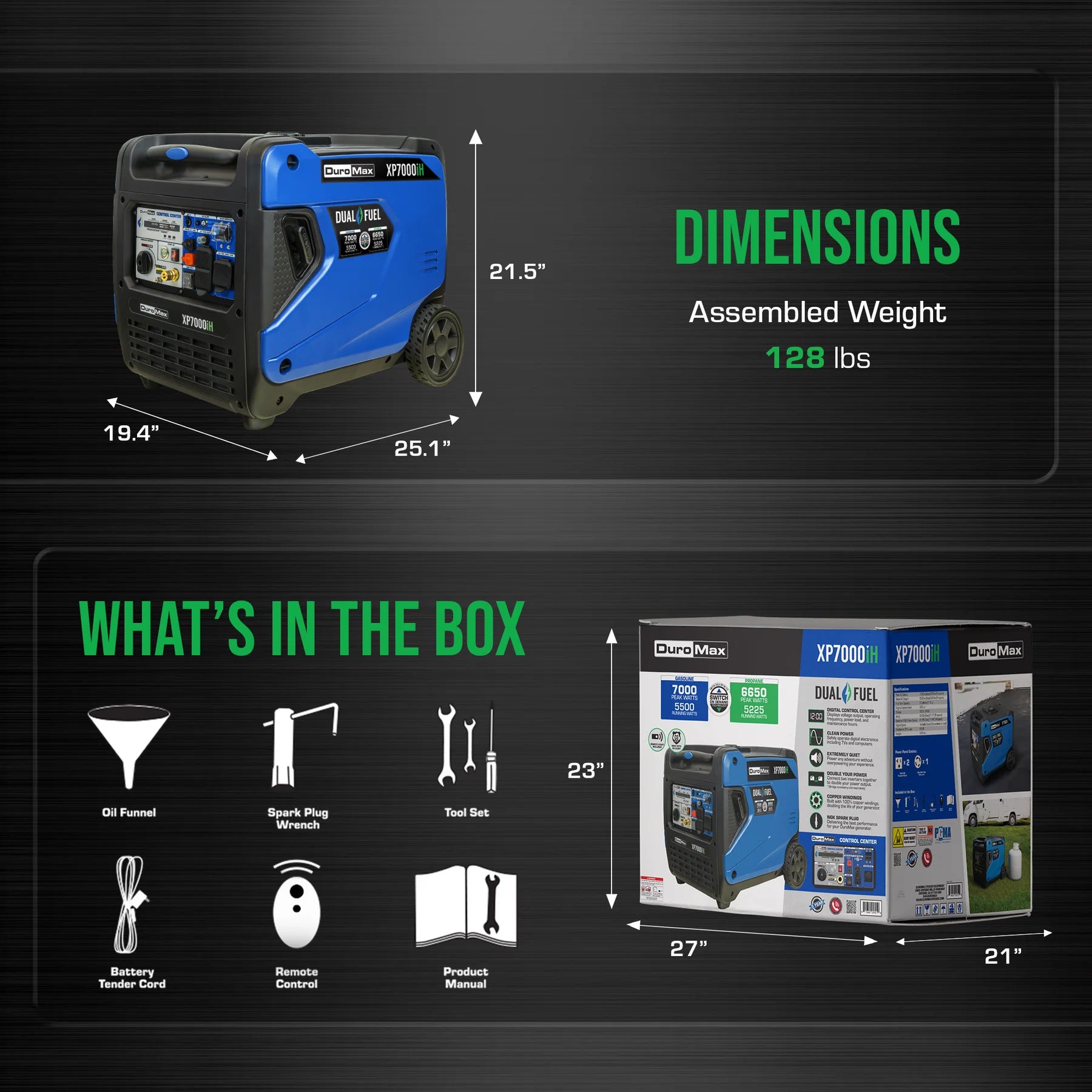 DuroMax XP7000iH 5500W/7000W Dual Fuel Portable Generator - Gas & Propane Powered with Remote Start, Inverter Technology & CO Alert - Perfect for Home Backup Power, Camping & Outdoor Activities