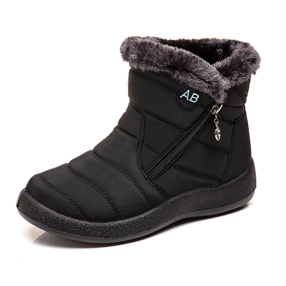 Women's Winter Snow Boots - Fur Lined Waterproof Ankle Booties with Slip-On Design for Outdoor Activities | Warm & Cozy Footwear for Snowy Weather, Hiking, and Casual Winter Wear