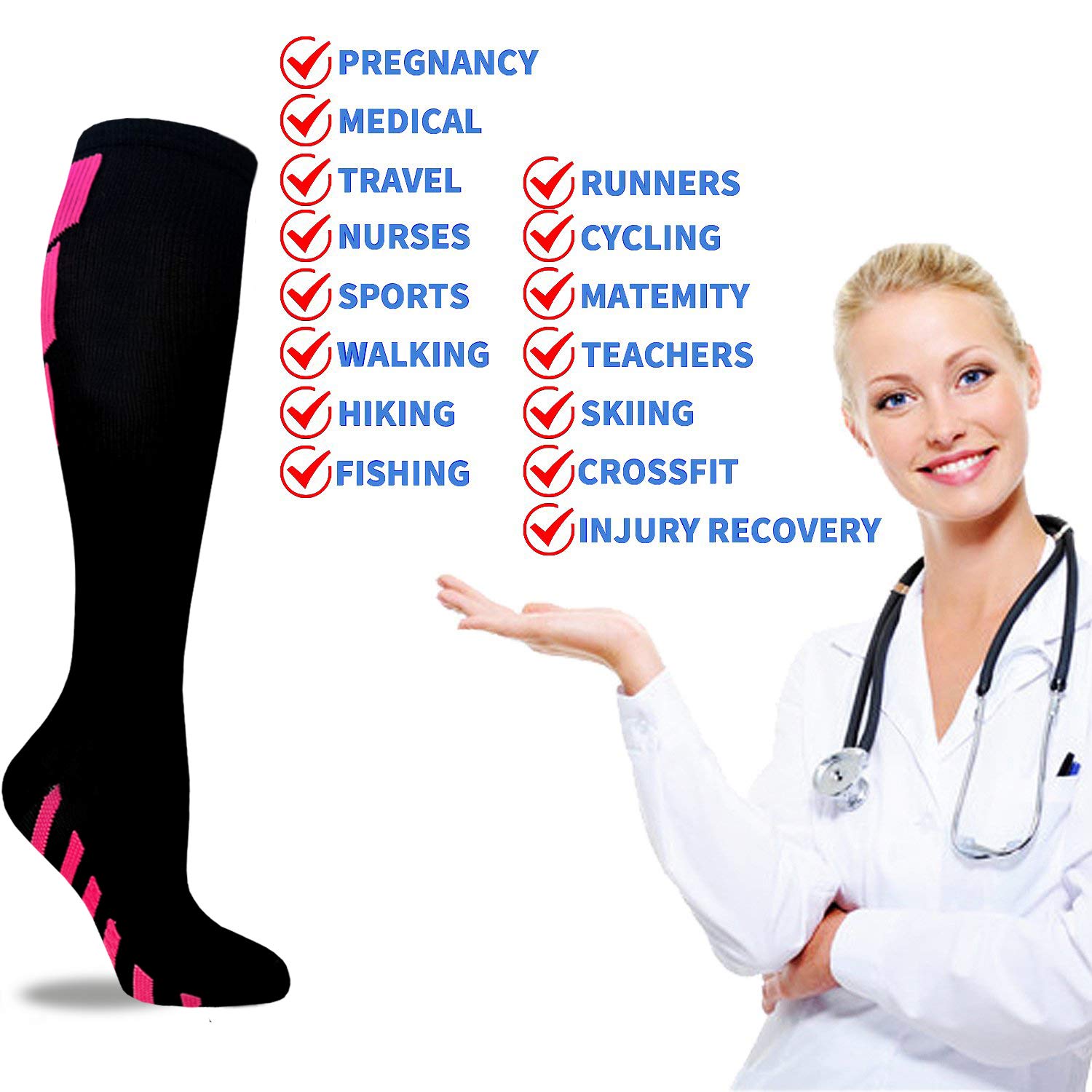 8 Pairs Graduated Copper Compression Socks 15-20mmHg for Men & Women - Best for Running, Athletic, Cycling & Varicose Veins Relief - Improve Blood Circulation & Reduce Leg Fatigue