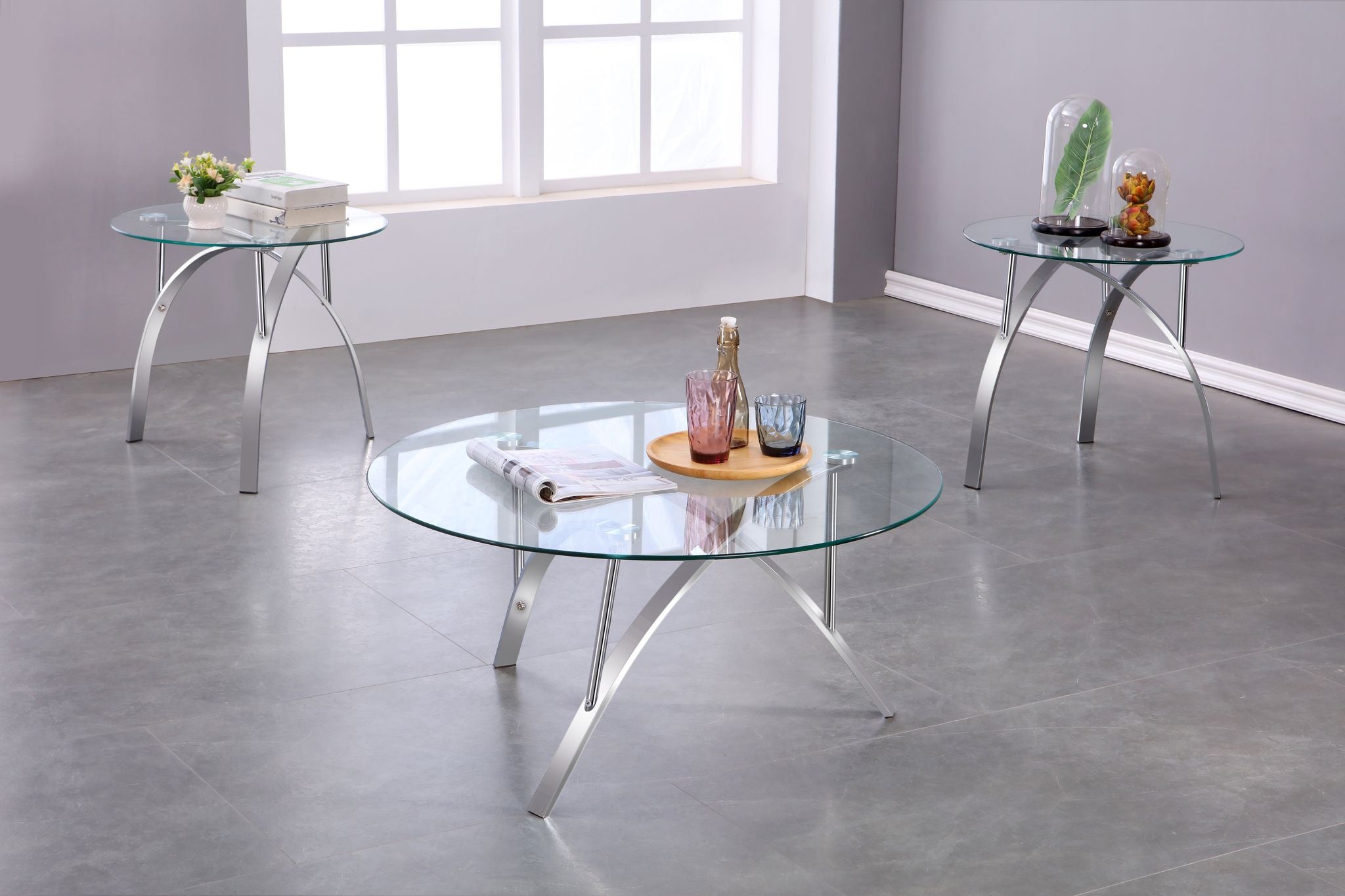 3 Piece Modern Silver Coffee Table Set - Living Room Furniture for Small Spaces, Home Decor & Entertainment Areas