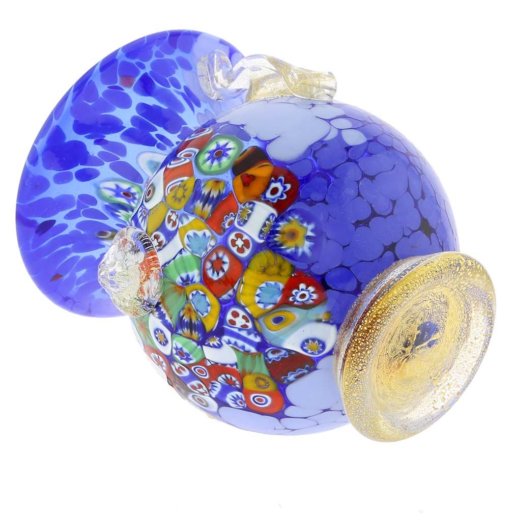 Authentic Murano Glass Millefiori Urn Vase with Lion Heads - Handcrafted Blue Venetian Art Glass | Perfect for Home Decor, Wedding Centerpieces & Luxury Gift Giving