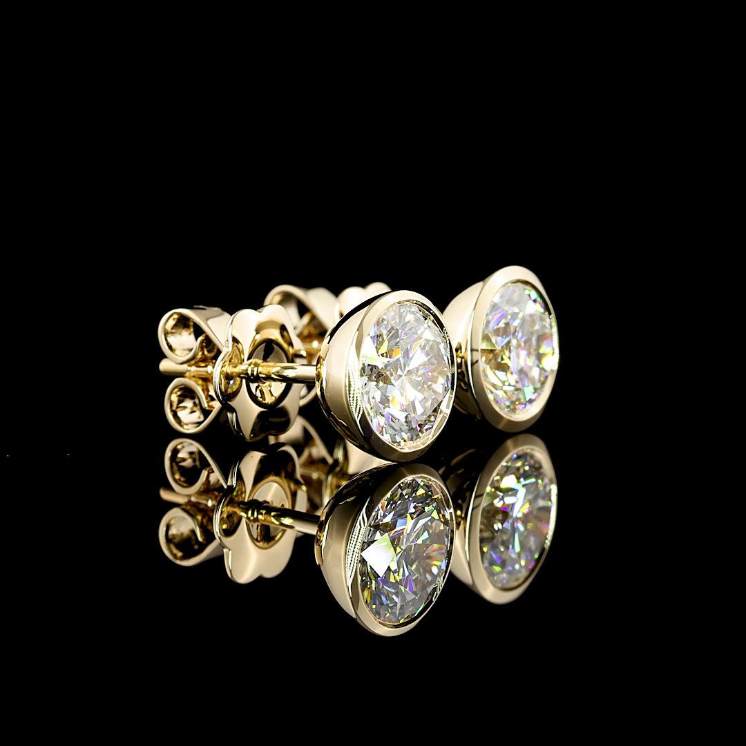 2.07 Carat Lab Grown Round D VVS2 Diamond Stud Earrings in 14K Yellow Gold - Perfect for Weddings, Anniversaries & Special Occasions