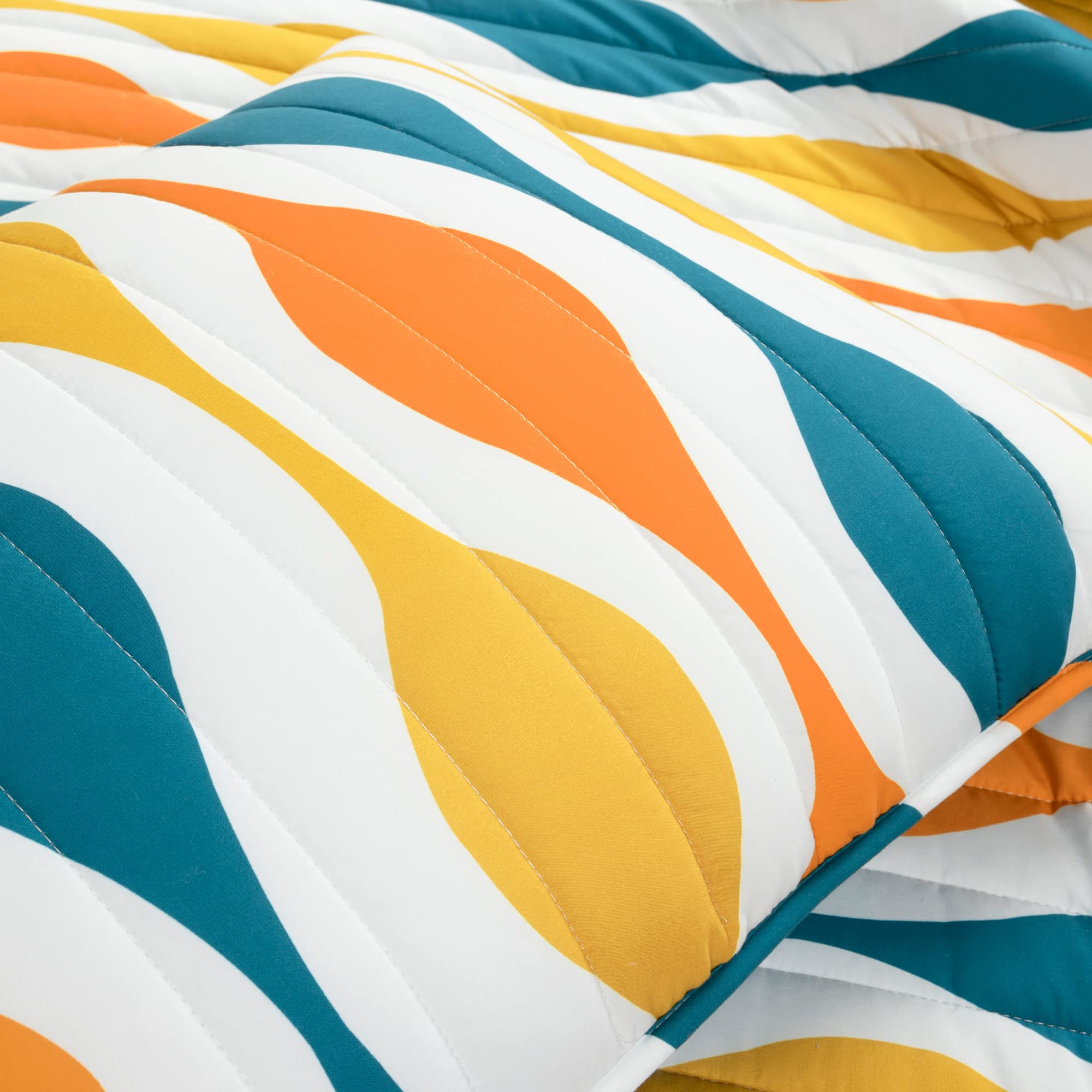 Mid Century Geo Quilt Set - Full/Queen, Turquoise & Orange for Modern Bedroom