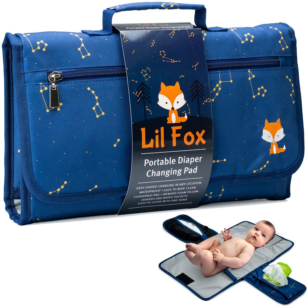 Lil Fox Portable Baby Changing Pad - Waterproof Diaper Changing Mat for Travel, Nursery & On-the-Go | Ideal for Diaper Bags & Changing Tables | Perfect Baby Shower Gift & Newborn Essential | Unisex Baby Care Accessory for Home, Park & Road Trips