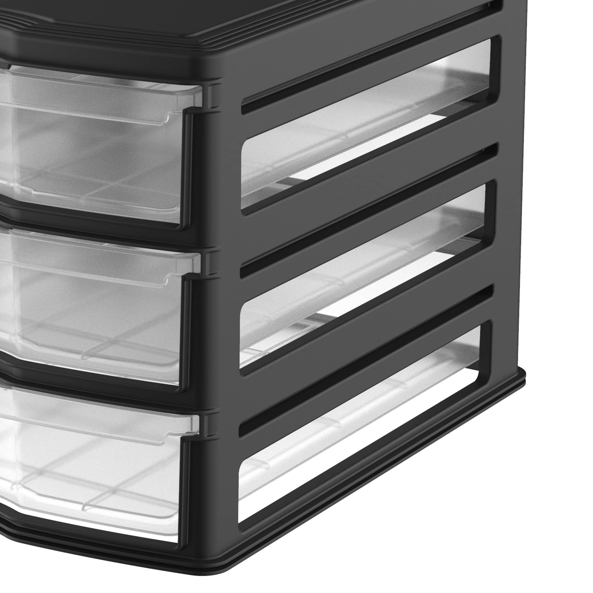 3-Pack Black Stackable Plastic Drawers for Bathroom, Makeup & Pantry Organization - Space-Saving Storage Solution