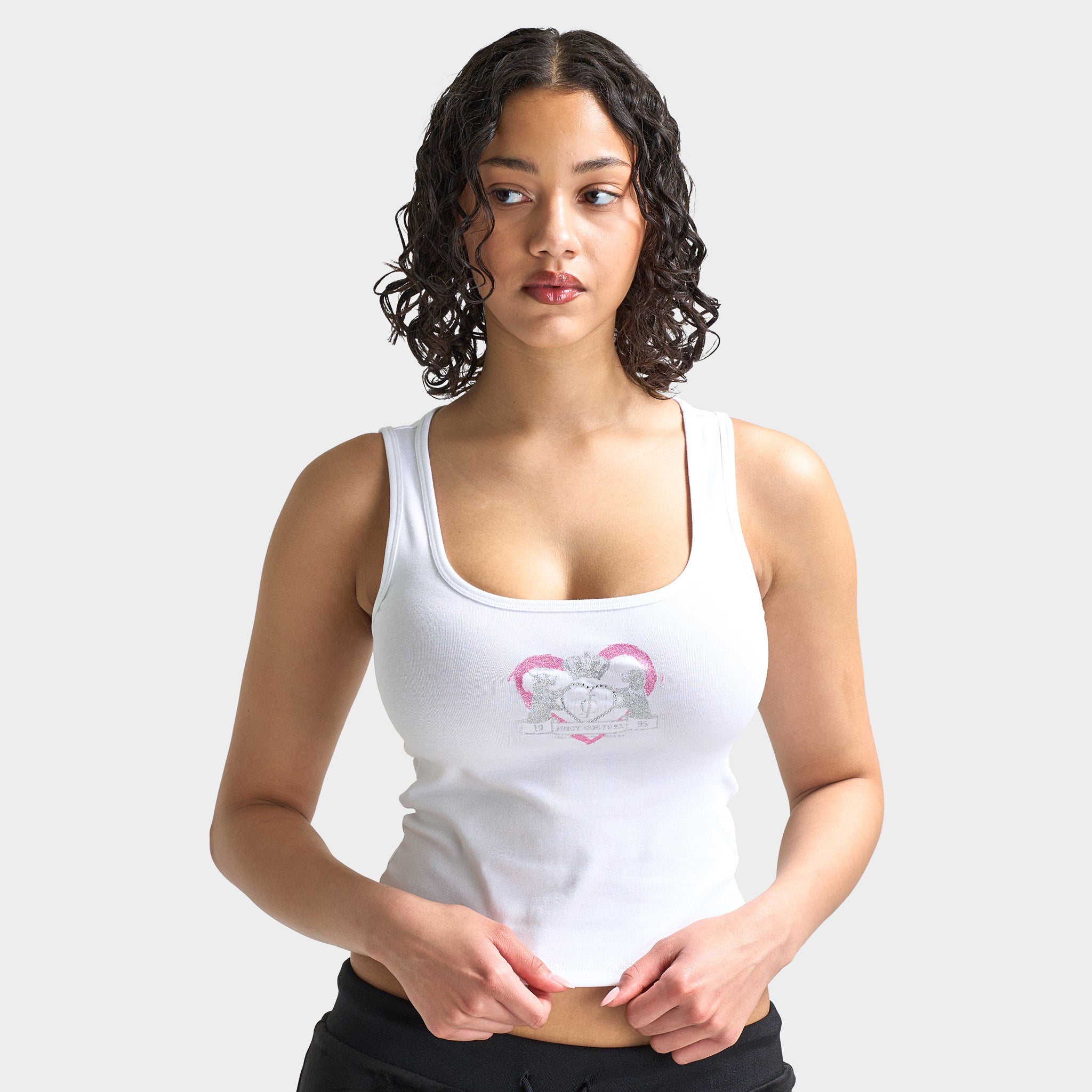 Juicy Couture Women's Cropped Fitted Graphic Tank Top - White | Casual Summer Outfit, Beach Wear & Street Style Fashion
