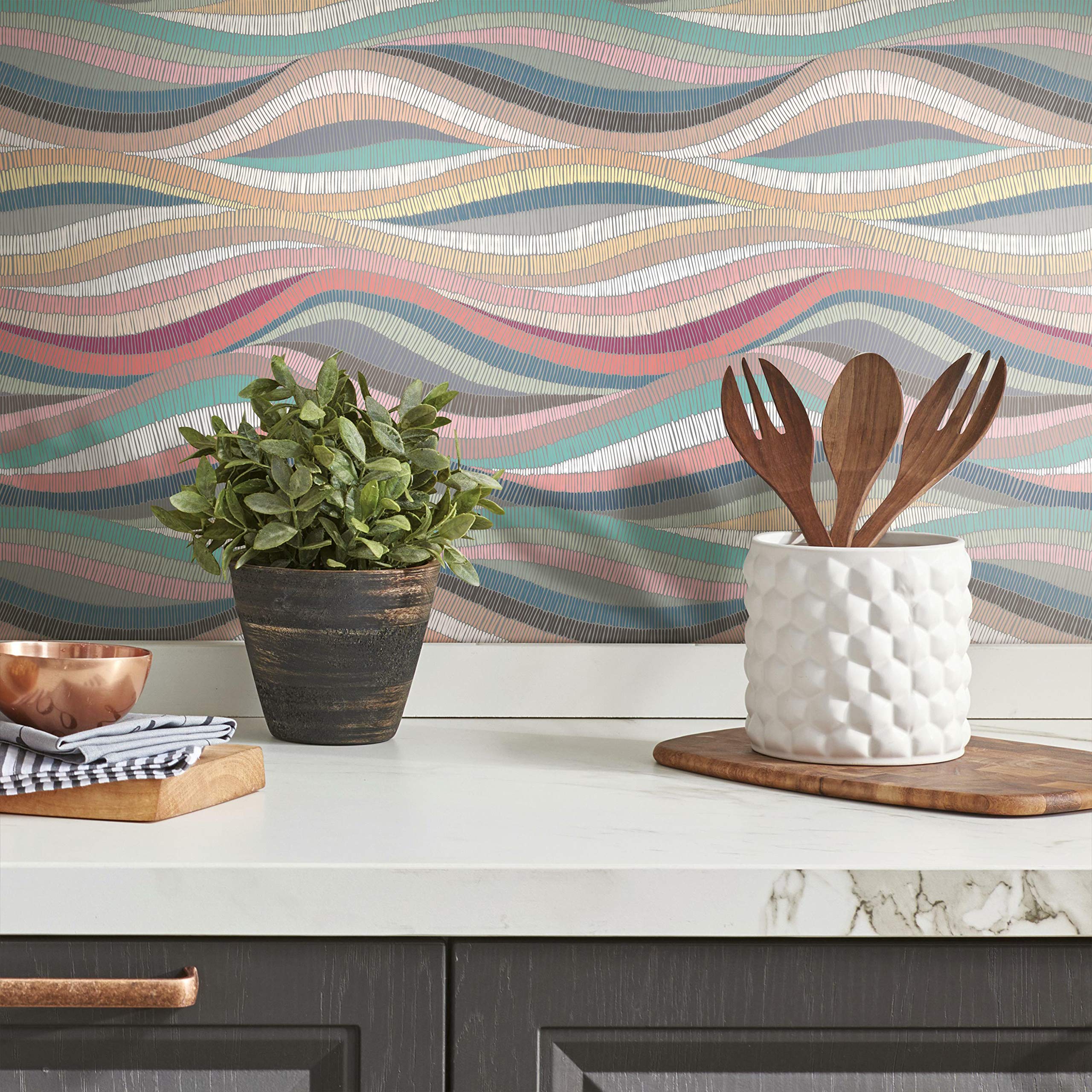 RoomMates Mosaic Waves Peel and Stick Wallpaper - Self-Adhesive Removable Wall Decal for Bedroom, Living Room, Nursery & Office Decor