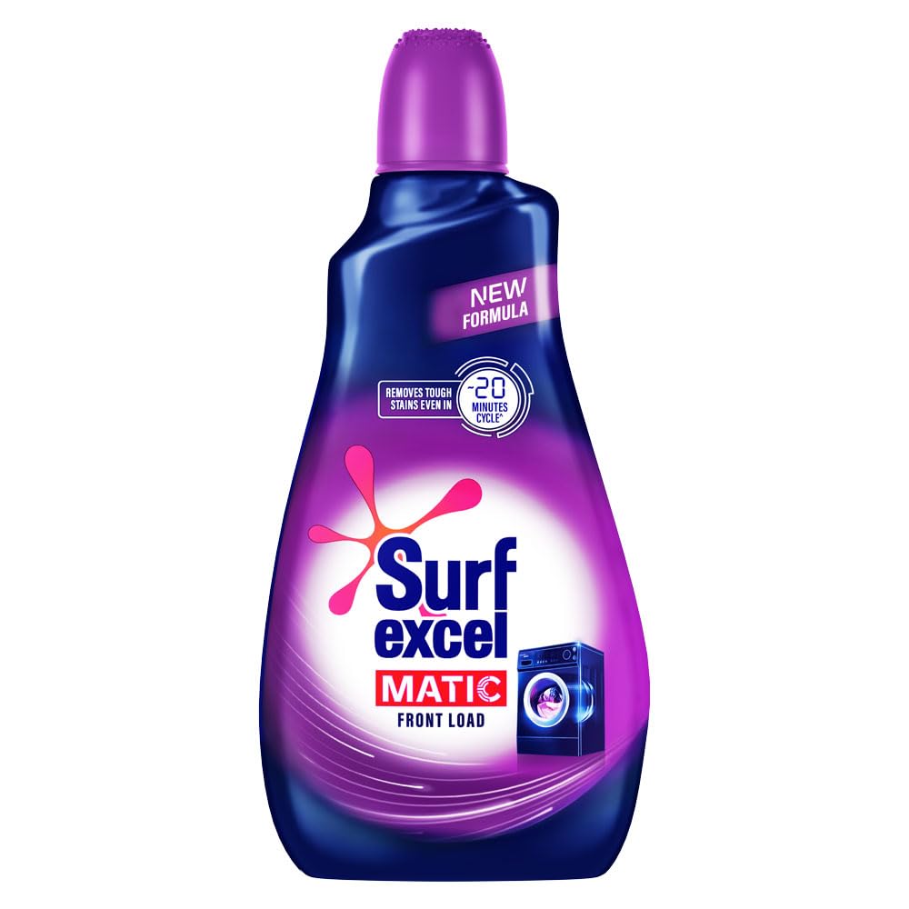 Surf Excel Matic Front Load Liquid Detergent 1L - Powerful Stain Remover for Washing Machines | Best for Tough Stains on Clothes, Sheets & Towels | Perfect for Families & Heavy Laundry Loads