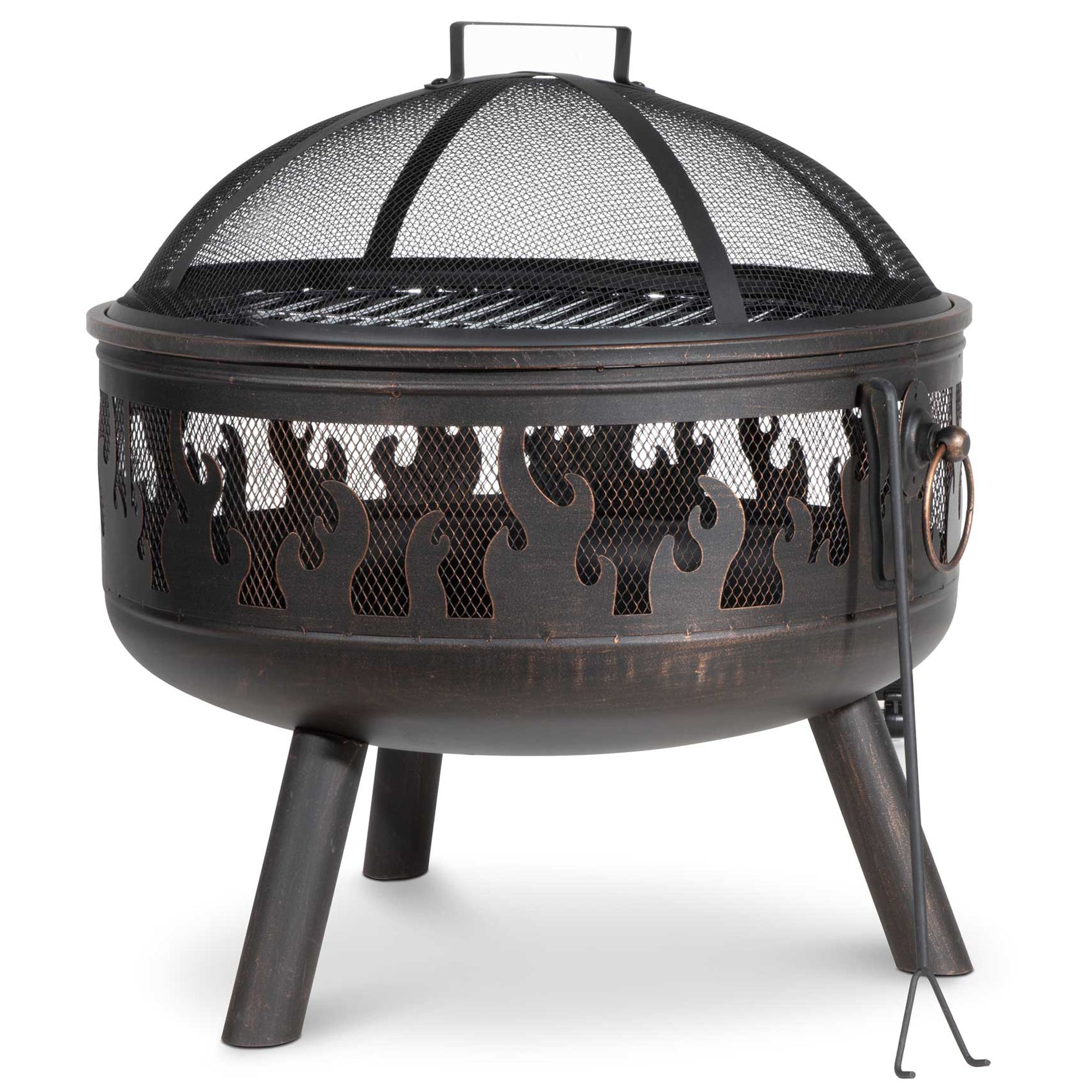 Premium Outdoor Fire Pit with Cooking Grill, Safety Screen & Poker - Heavy Duty Steel Patio Heater for Backyard, Garden, Camping (DG117) | Perfect for BBQs, Bonfires & Outdoor Gatherings