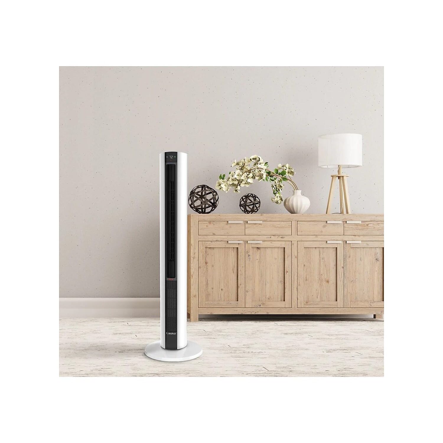 Lasko 1500W 4-Speed Bladeless Tower Fan & Space Heater with Remote - Quiet Operation, 3 Heat Settings, White - Perfect for Bedroom, Office & Home Cooling & Heating