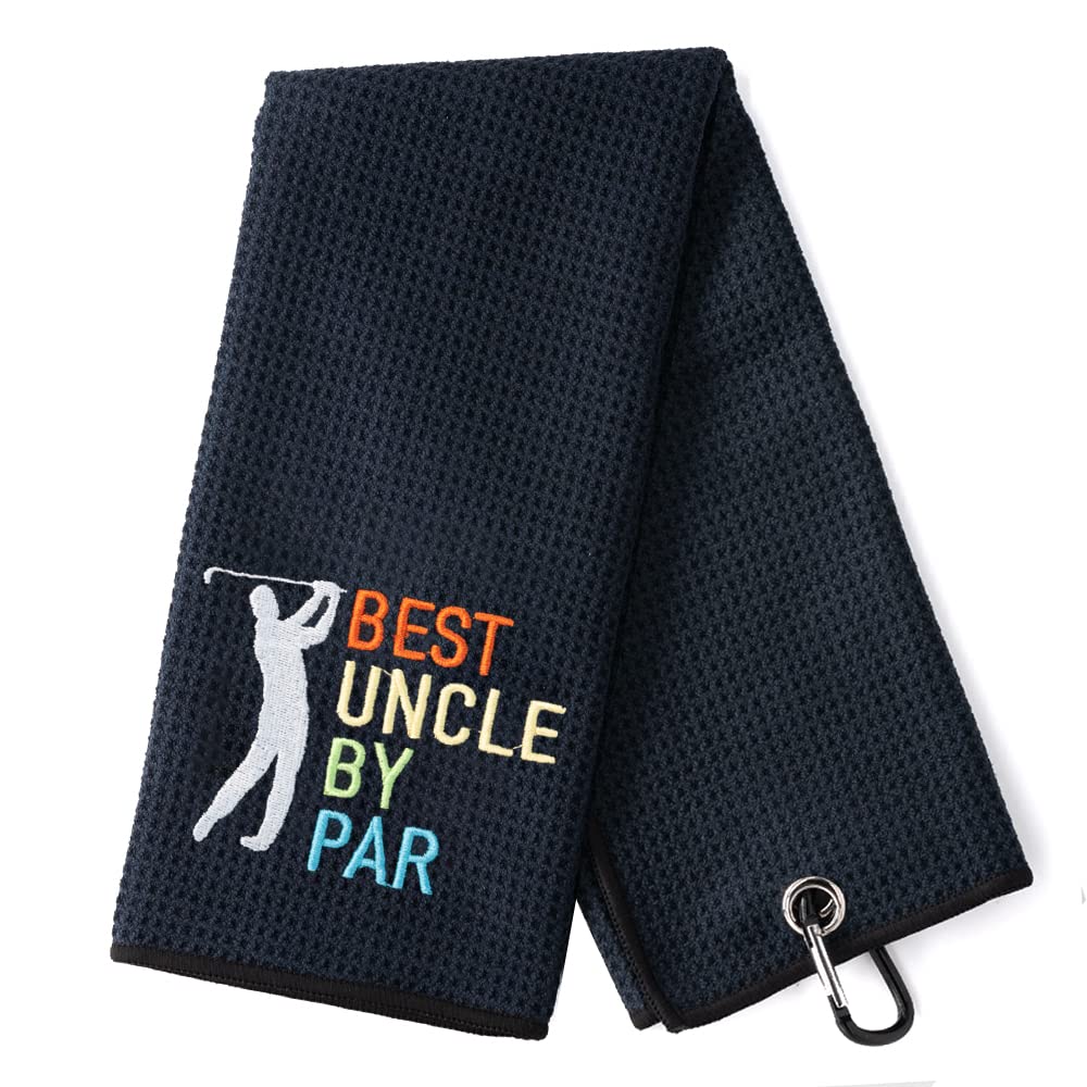 Premium Embroidered Golf Towel with Clip - Best Uncle by Par Golf Gift for Men & Women - Ideal for Golf Bags, Birthday & Retirement Presents - Perfect for Golf Courses, Driving Ranges & Club Events