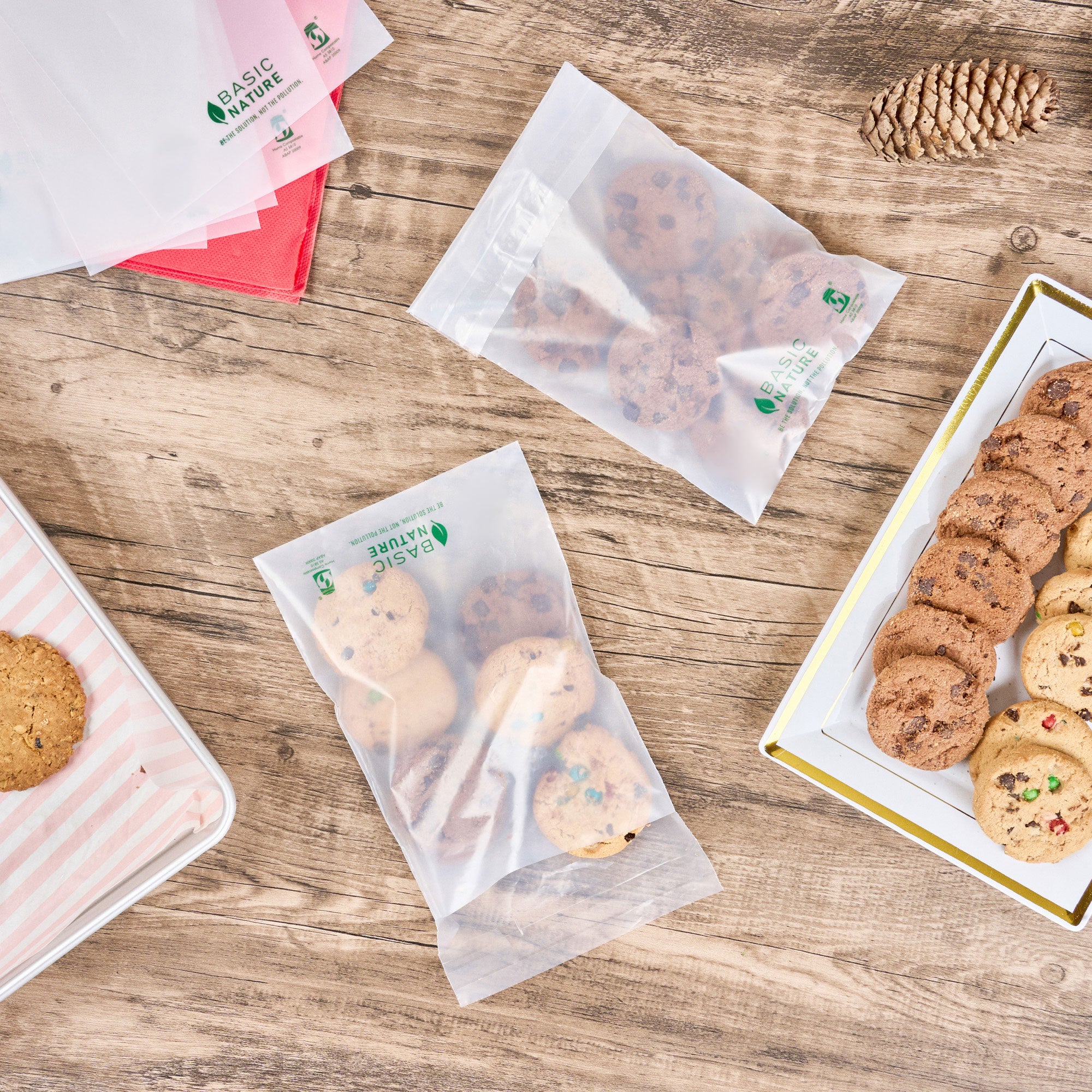 Basic Nature Translucent PLA/PBAT Compostable Self-Sealing Lip & Tape Bags - 7x5 Inches, 100 Count (Eco-Friendly Food Storage, Snack Bags, Sandwich Wraps, Pet Treat Packaging)