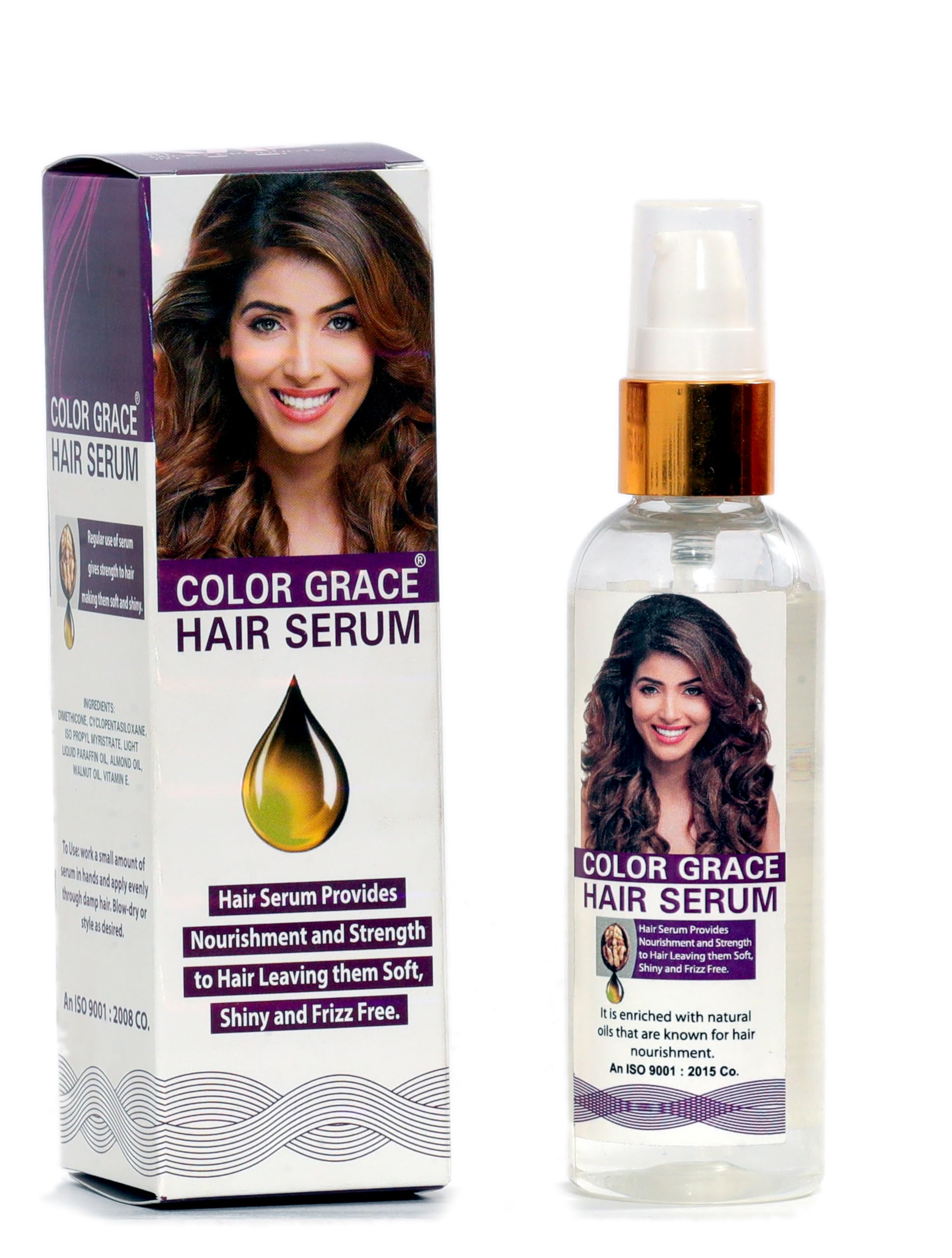 Color Grace Hair Serum for Women & Men - Shiny, Silky & Frizz-Free Hair Treatment with Walnut, Almond Oil & Vitamin E - 100ml - Perfect for Daily Styling & Heat Protection