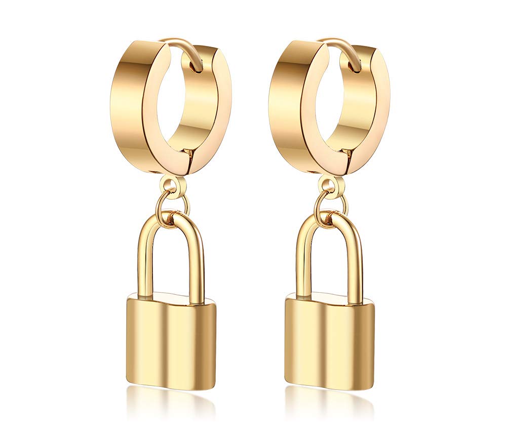 316L Stainless Steel Love Lock Drop Earrings for Women & Men - Punk Chic Padlock Huggie Hoop Earrings in Assorted Colors | Minimalist Jewelry for Date Night, Concert & Everyday Wear