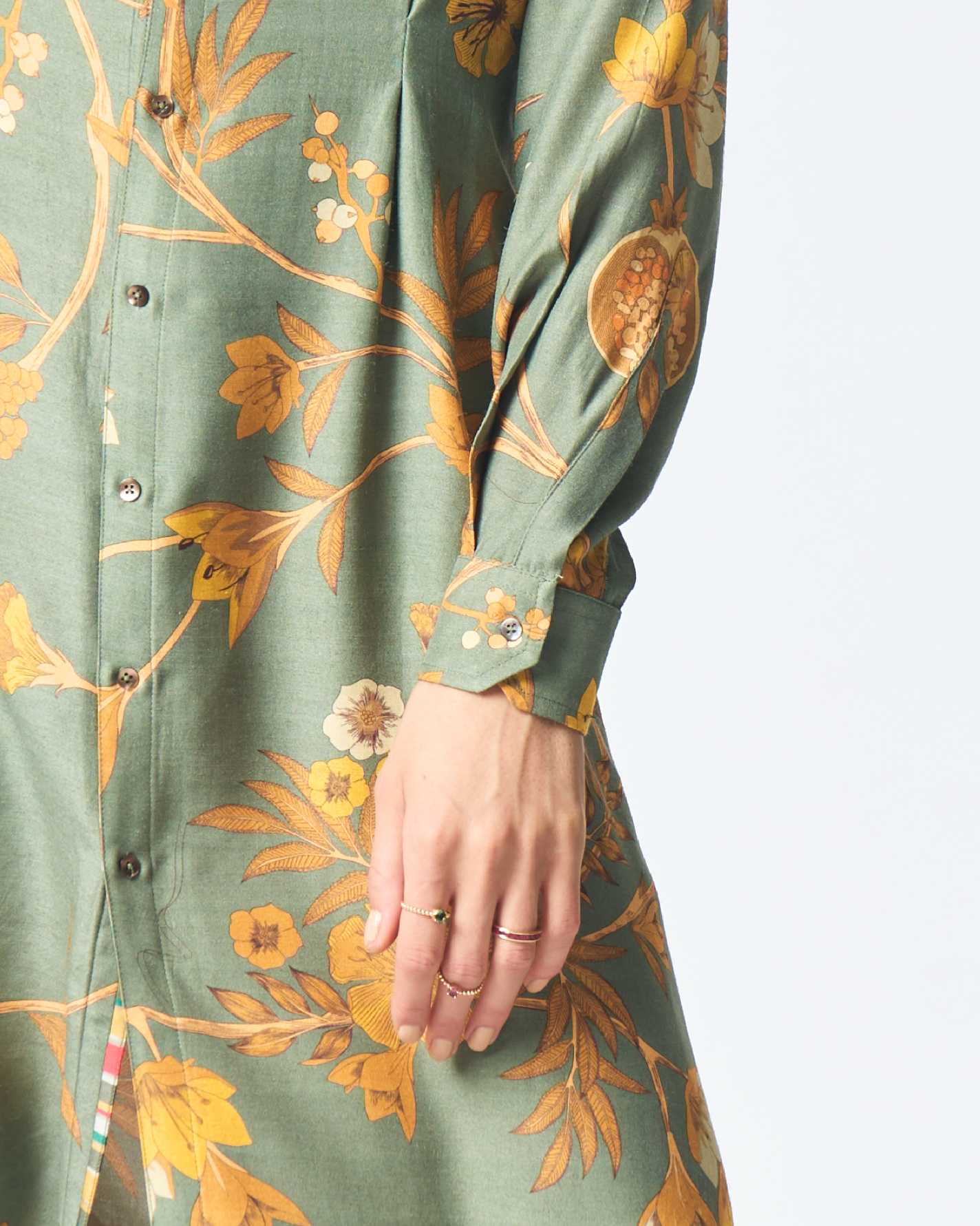 Elegant Pleated Muga Satin Dress in Sage Green - Perfect for Weddings, Parties & Special Occasions
