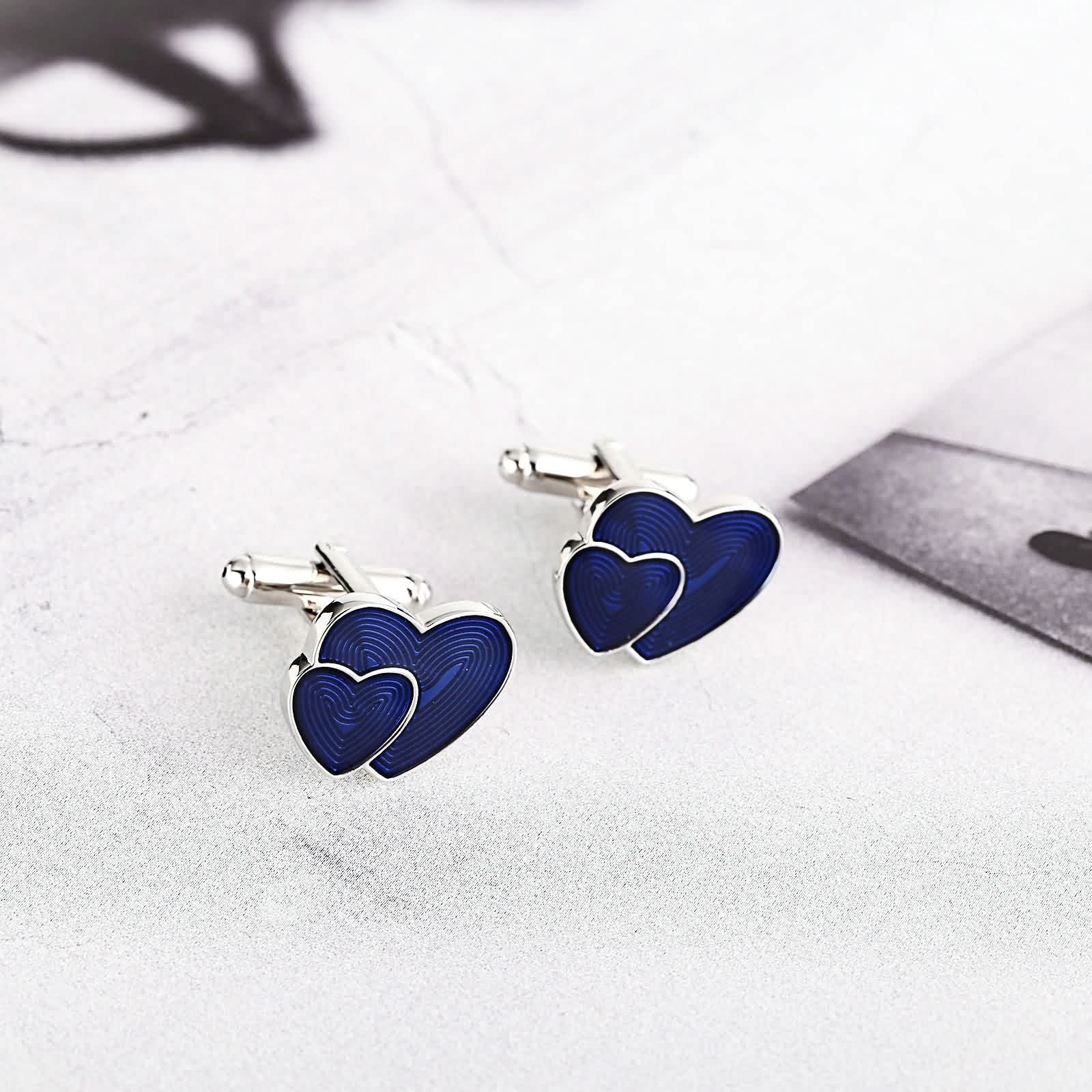 Premium Stainless Steel Engraved Heart Cufflinks for Men - Custom Personalized Blue Dress Cuff Links - Perfect for Weddings, Formal Events & Gifts