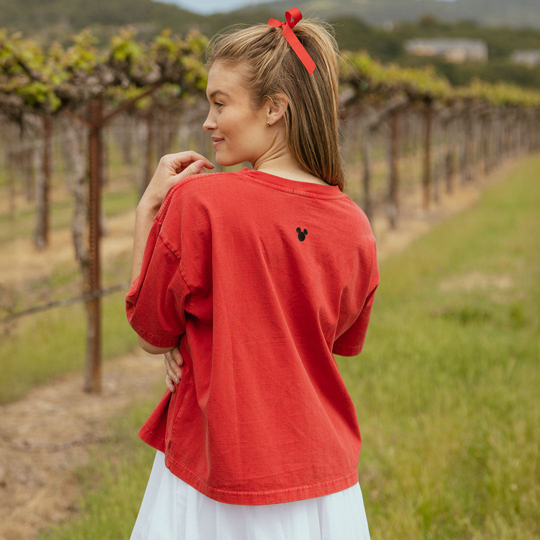 Disney Minnie Mouse Oversized T-Shirt for Women - Soft Red Cotton Casual Tee - Perfect for Lounge, Vacation & Disney Theme Parties
