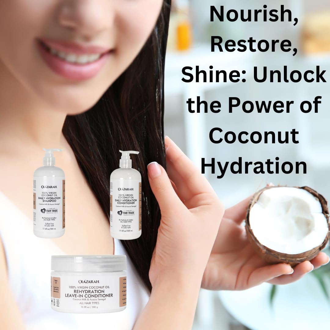 Coconut Daily Hydration Hair Care Bundle - Shampoo & Conditioner Set (17 Fl oz Each) + Leave-in Conditioner (10 oz) | Hydrating, Strengthening, Anti-Frizz & Breakage Control for Healthy Hair | Perfect for Dry, Damaged Hair & Daily Moisture Boost