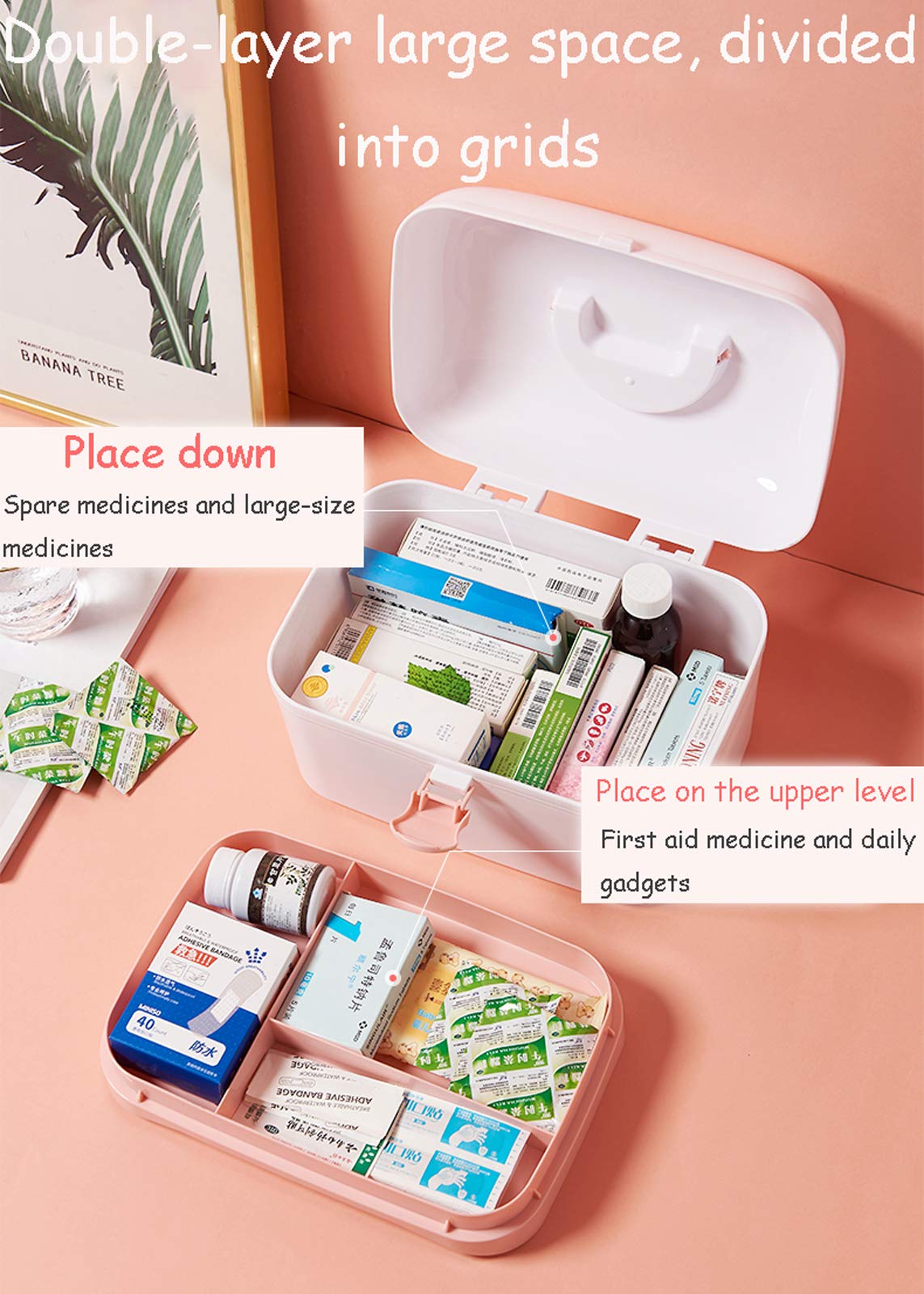 Portable First Aid Kit for Home, Travel & Work - Durable Multi-Layer Medicine Box with Handle (24x16.5x14cm) | Emergency Medical Storage for Family Safety, Camping & Office Use