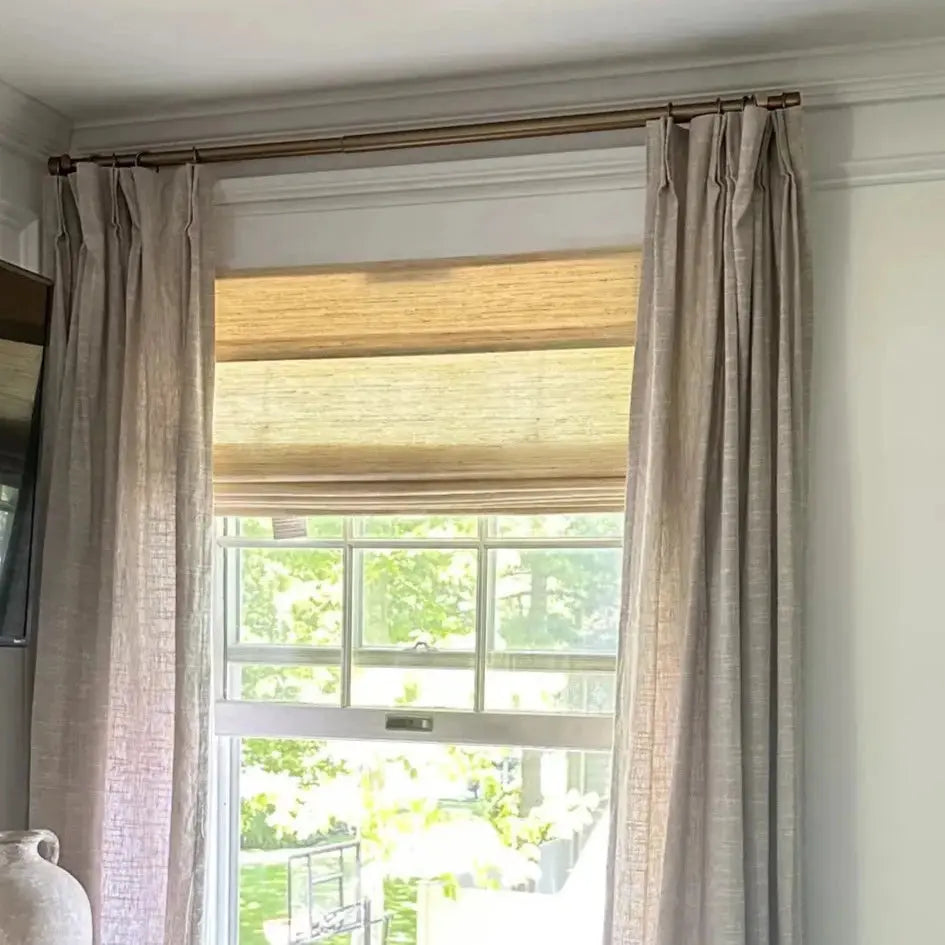 Natural Ramie Bamboo Woven Window Shade - Eco-Friendly Cashew Color Sun Blinds for Living Room & Bedroom