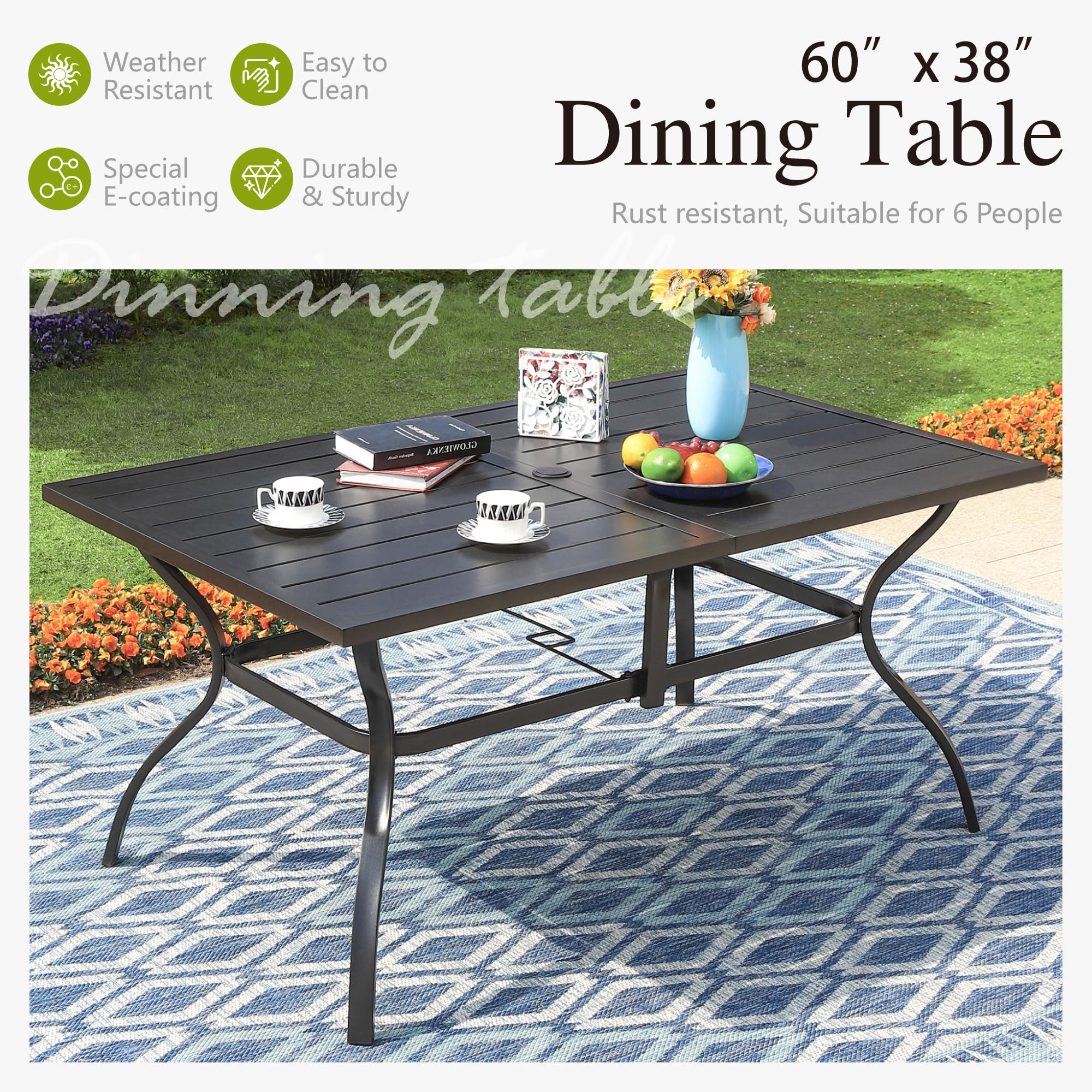 7-Piece Outdoor Patio Dining Set with 6 Foldable Textilene Chairs & Adjustable Umbrella Hole - Perfect for Backyard BBQs, Poolside Lounging & Garden Entertaining | Blue Sophia & William Furniture