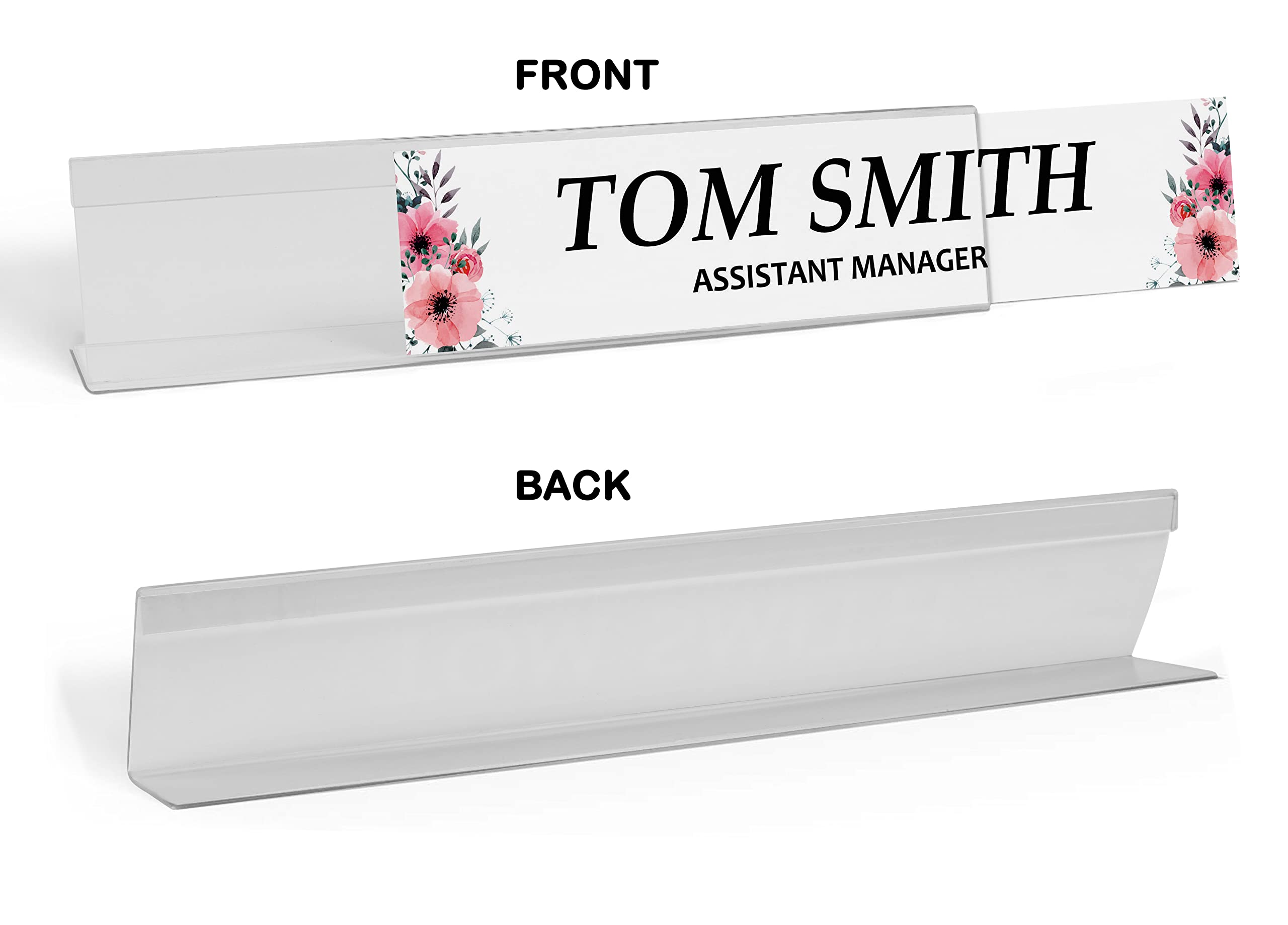 Personalized Desk Name Plate - Custom Acrylic Office Name Sign with Pretty Floral Design (2x8 Inches) - Perfect for Workstations, Reception Desks & Corporate Gifts
