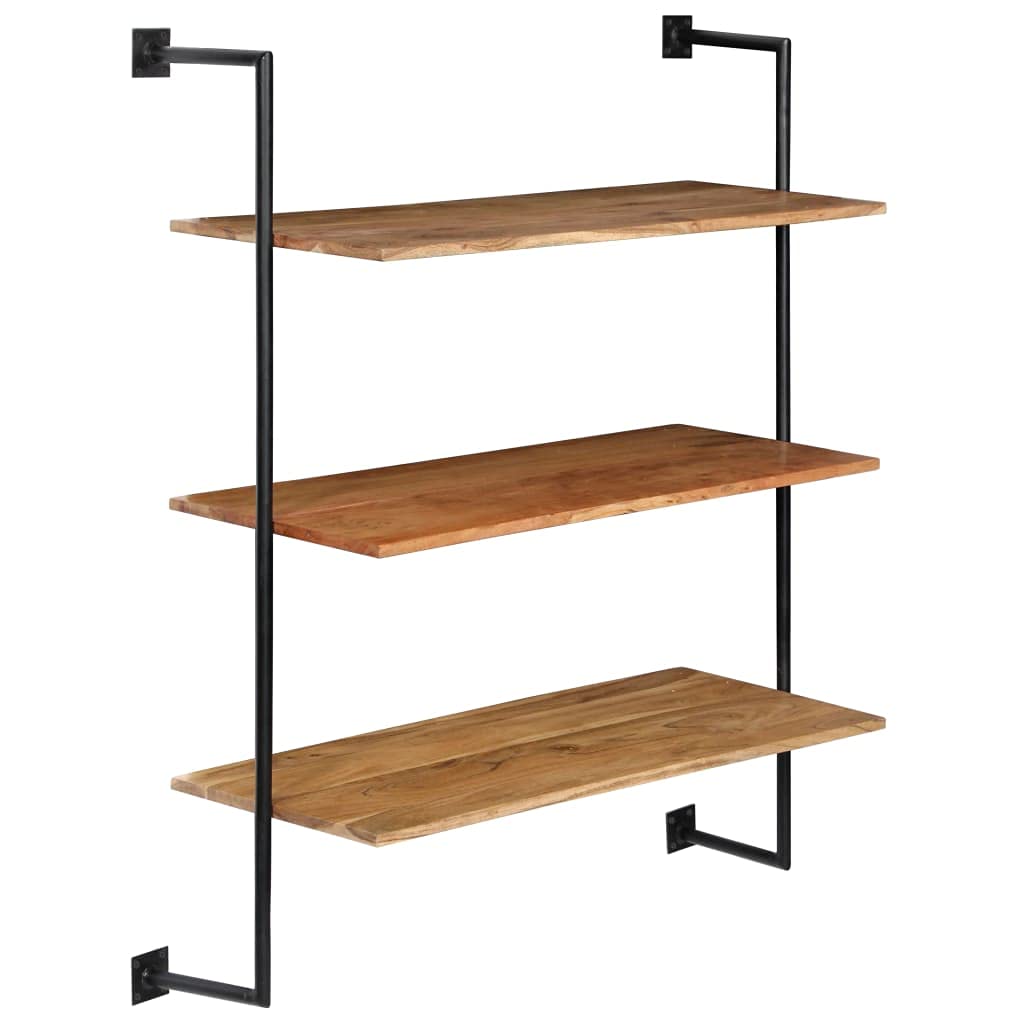 Modern Floating Wall Shelves Set of 3 - Wooden Hanging Storage & Display Shelves for Home Decor - 37