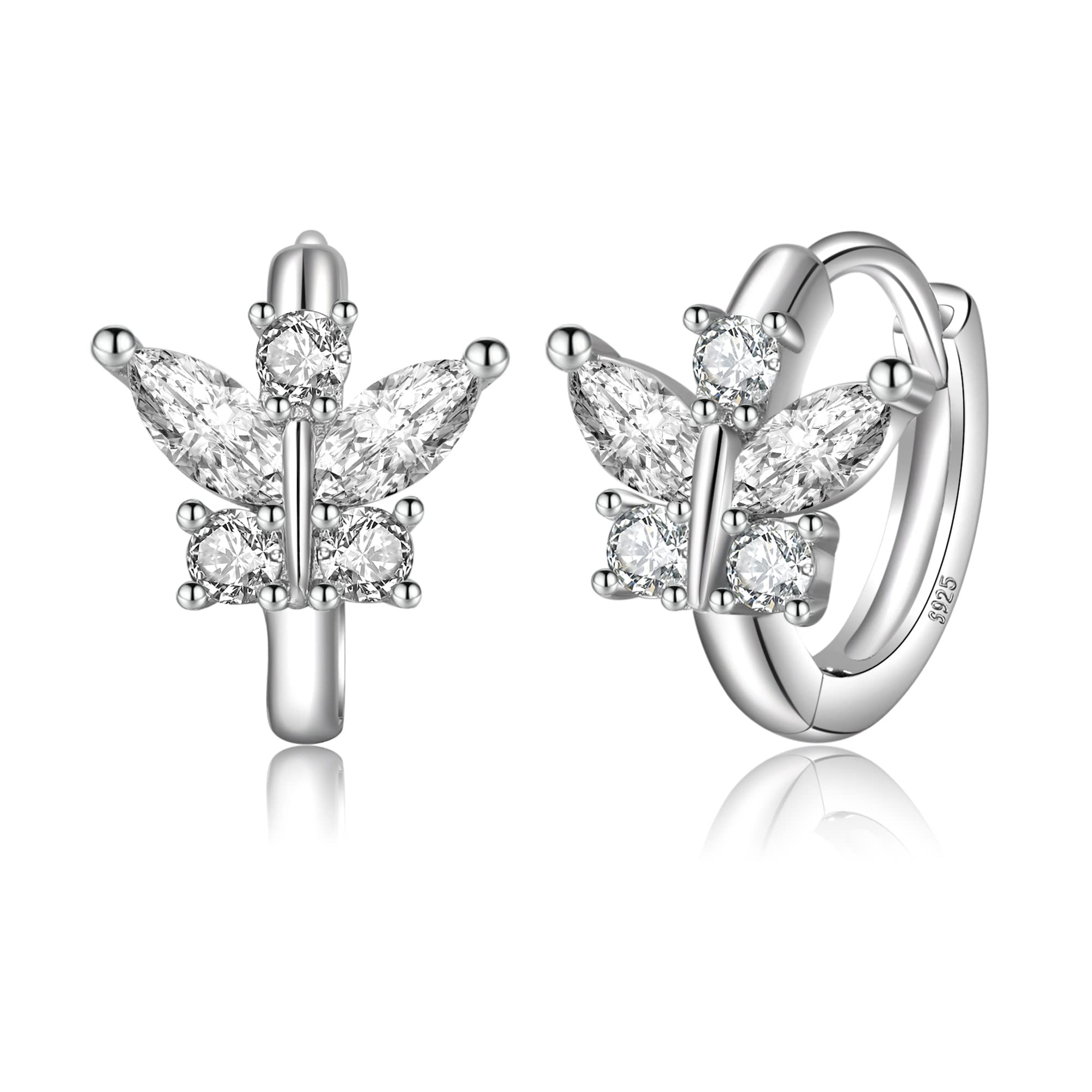 925 Sterling Silver Small Butterfly Huggie Hoop Earrings for Women & Girls - Cubic Zirconia Tiny Stud Earrings (Gold/Silver) | Perfect for Everyday Wear, Gifts & Special Occasions