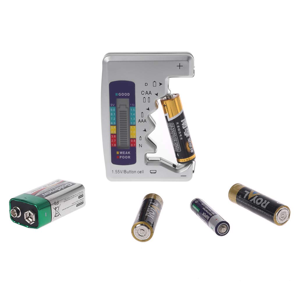 BALAX Digital Battery Tester - Accurate Capacity Detector for C, D, N, AA, AAA, 9V 6F22 & 1.55V Button Cell Batteries - Perfect for Home, Office, and Electronics Maintenance