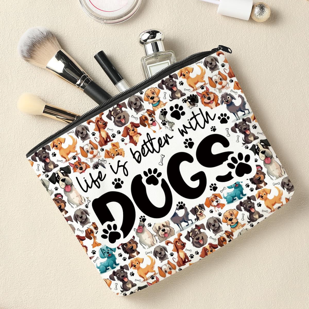 Dog Mom Gifts for Women - Cute Dog Print Cosmetic Makeup Bag | Perfect Gift for Dog Lovers, Mother's Day, Graduation, Birthday | Travel & Daily Use Beauty Organizer