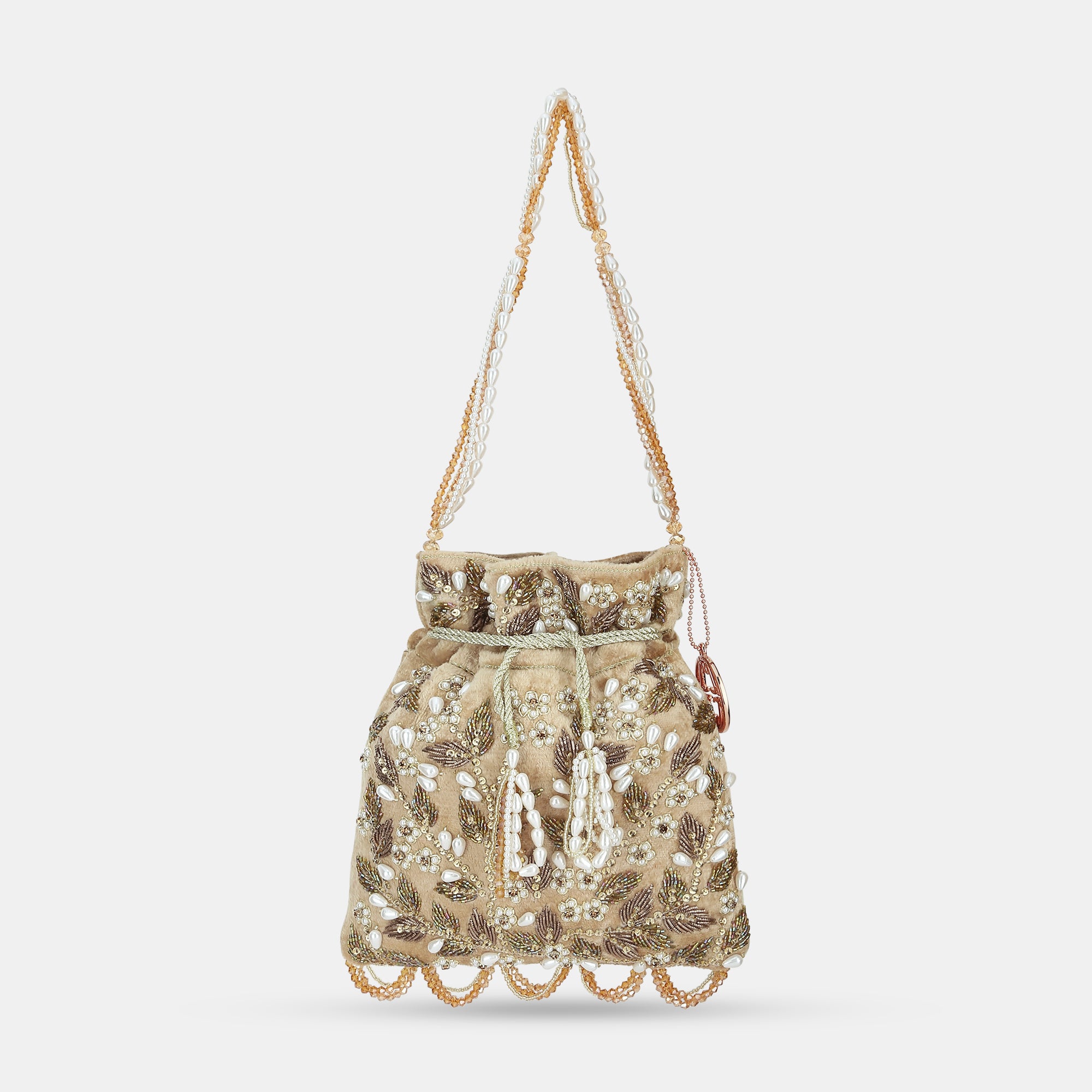 Lavie Luxe Beaded Rose Gold Medium Women's Potli Bag - Elegant Clutch for Parties, Weddings & Evening Events
