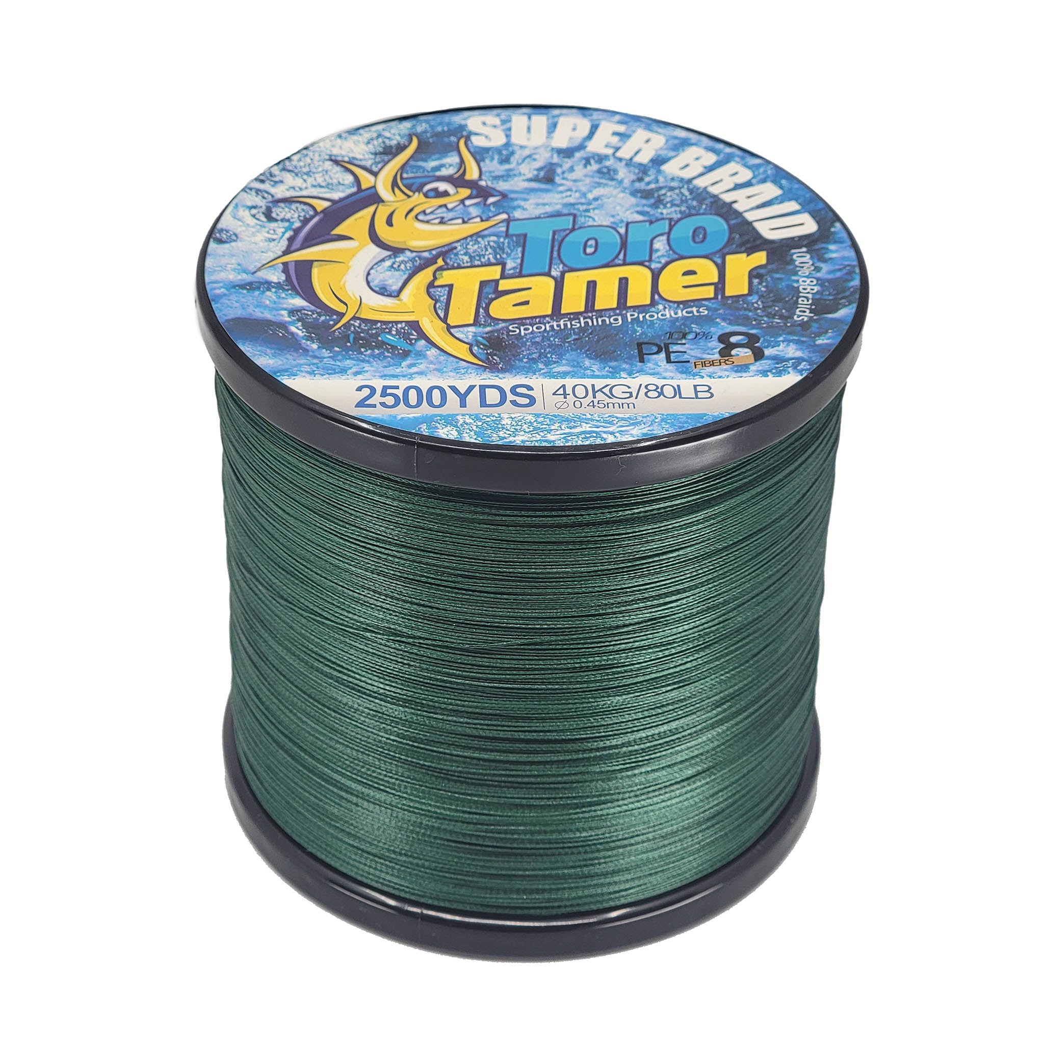 Toro Tamer 8 Strand Solid Braid Fishing Line - 2500 Yards - High Strength Saltwater & Freshwater Fishing Line for Deep Sea, Surf Casting, and Offshore Angling