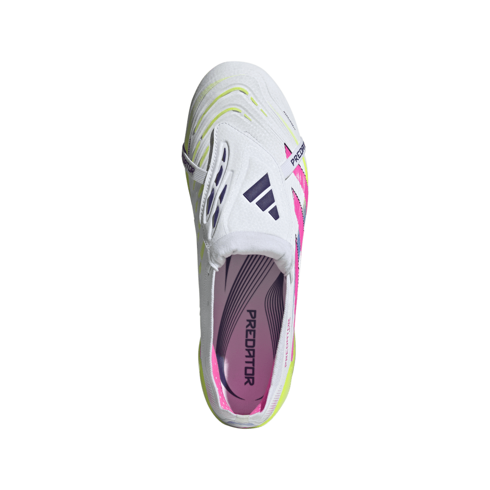 Adidas Predator Elite FG Soccer Cleats - Fold Over Tongue Design, Cloud White/Lucid Pink/Lucid Lemon - Perfect for Competitive Matches & Training Sessions