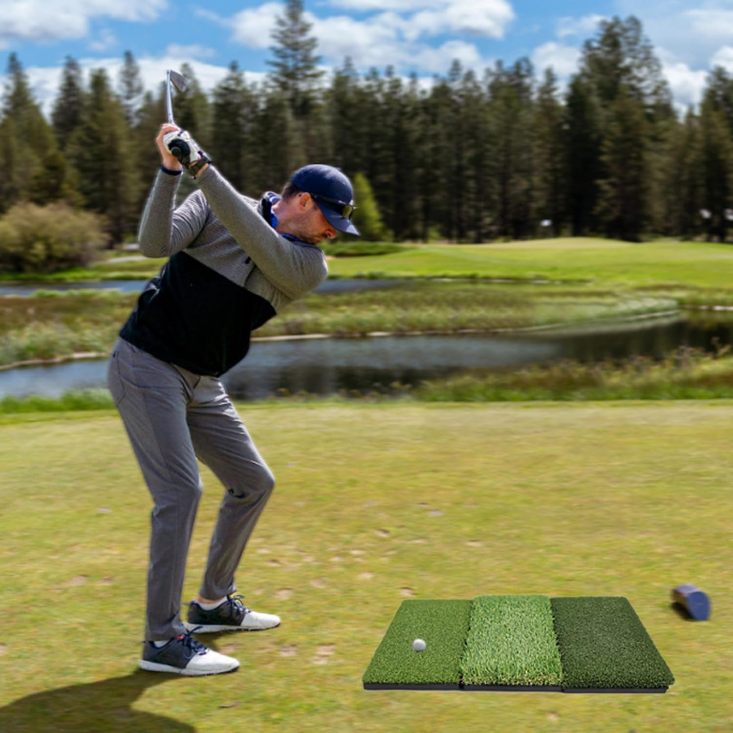 Premium Golf Hitting Mat - 10mm Thick Foam Padding with Non-Slip Rubber Backing - Durable Indoor/Outdoor Golf Practice Mat for Driving Range, Backyard, Garage & Home Training - Perfect for Swing Practice & Golf Simulation