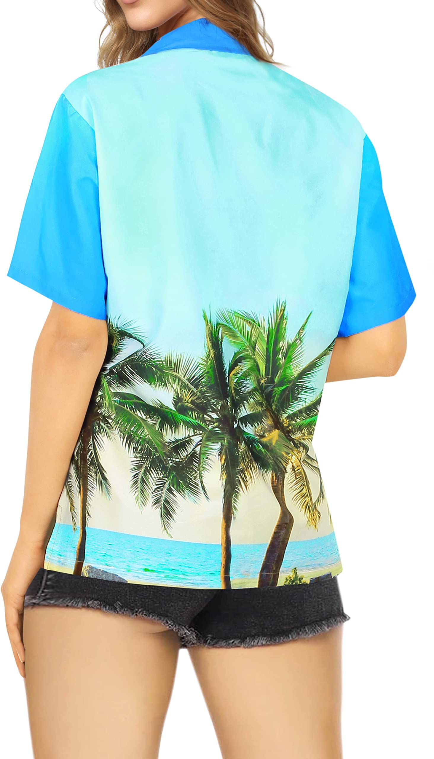 Happy Bay Women's Short Sleeve Hawaiian Shirt - Tropical Floral Print Beach Blouse for Summer Vacation, Pool Party & Casual Outfit