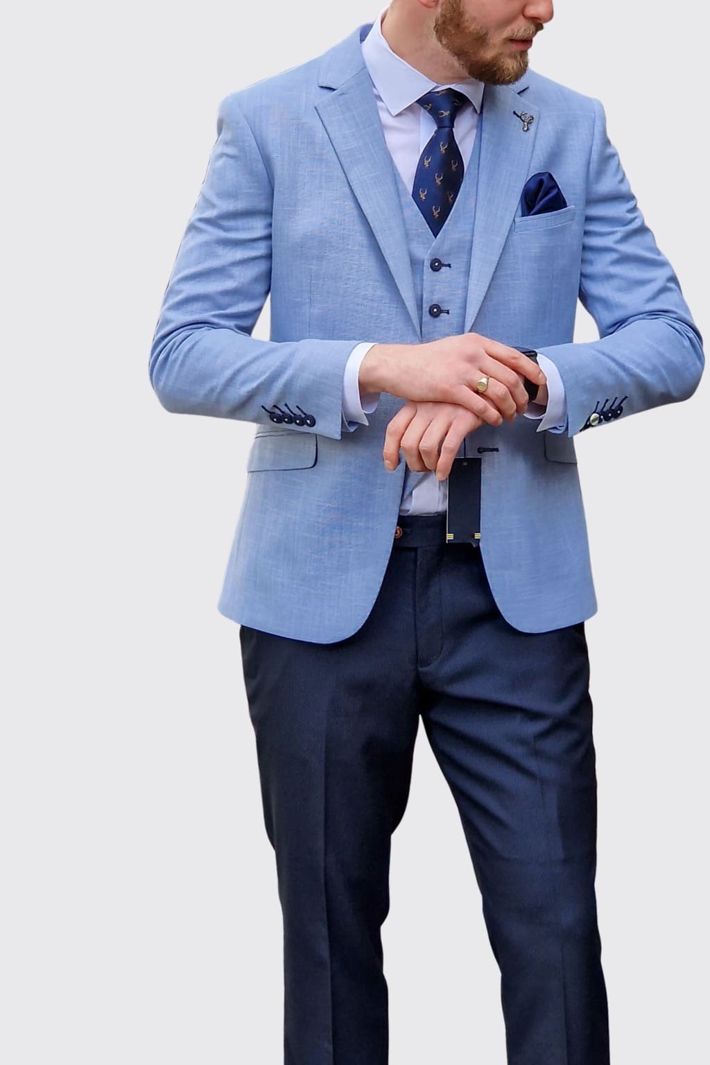 Cavani Miami Men's Lightweight 3-Piece Suit for Wedding, Business & Formal Events | Slim Fit Breathable Summer Suit Set