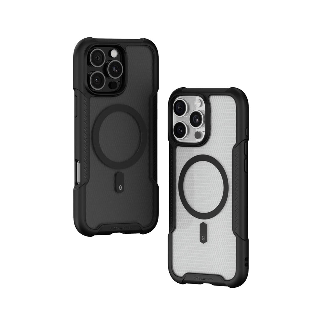 Durable Solid Color iPhone 16 Pro Max Case with Patchwork Design - Perfect for Everyday Protection & Style