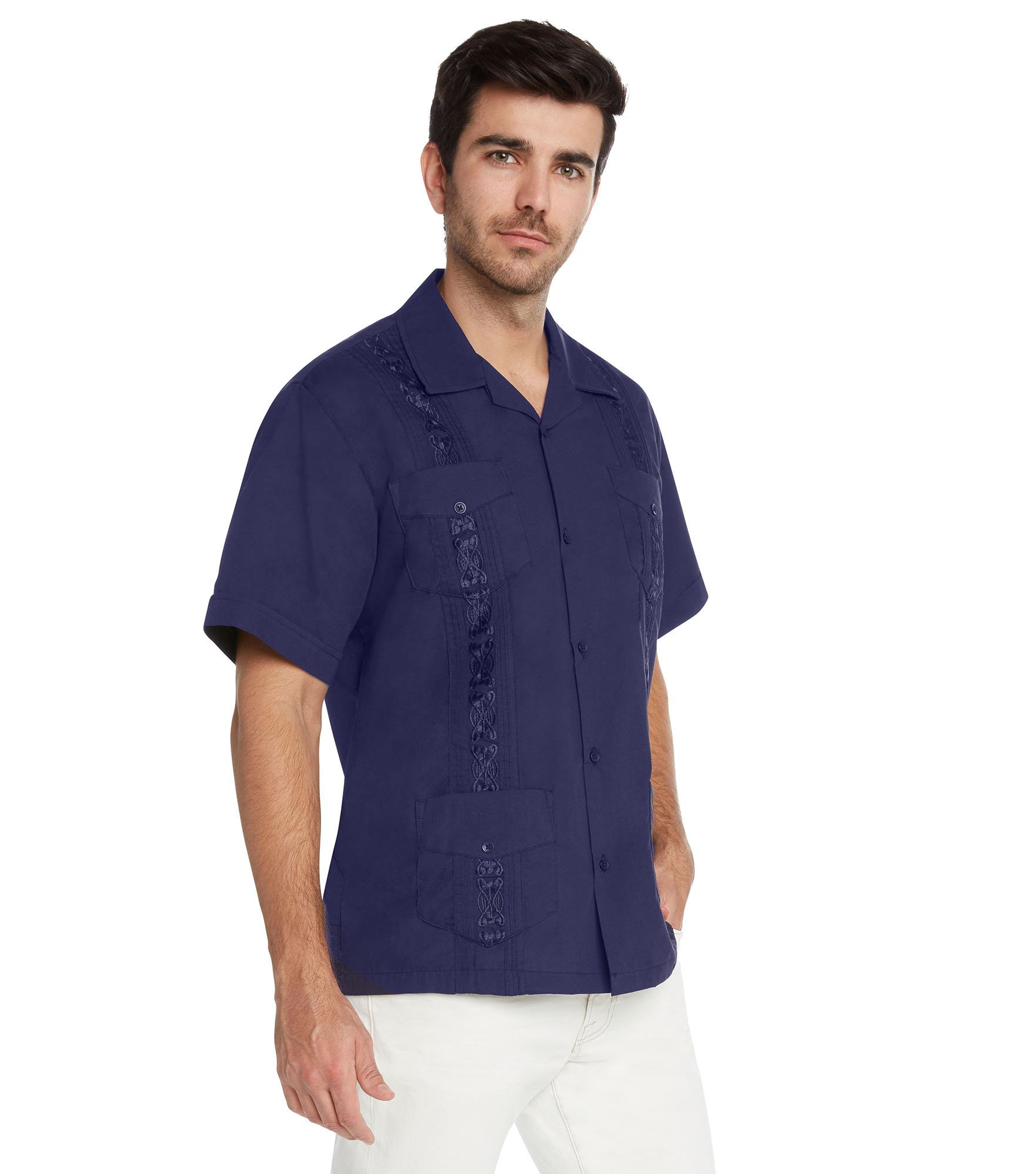 9 Crowns Essentials Men's Guayabera Button Down Shirt - Premium Cotton Short Sleeve Hawaiian Shirt for Summer, Beach & Casual Wear