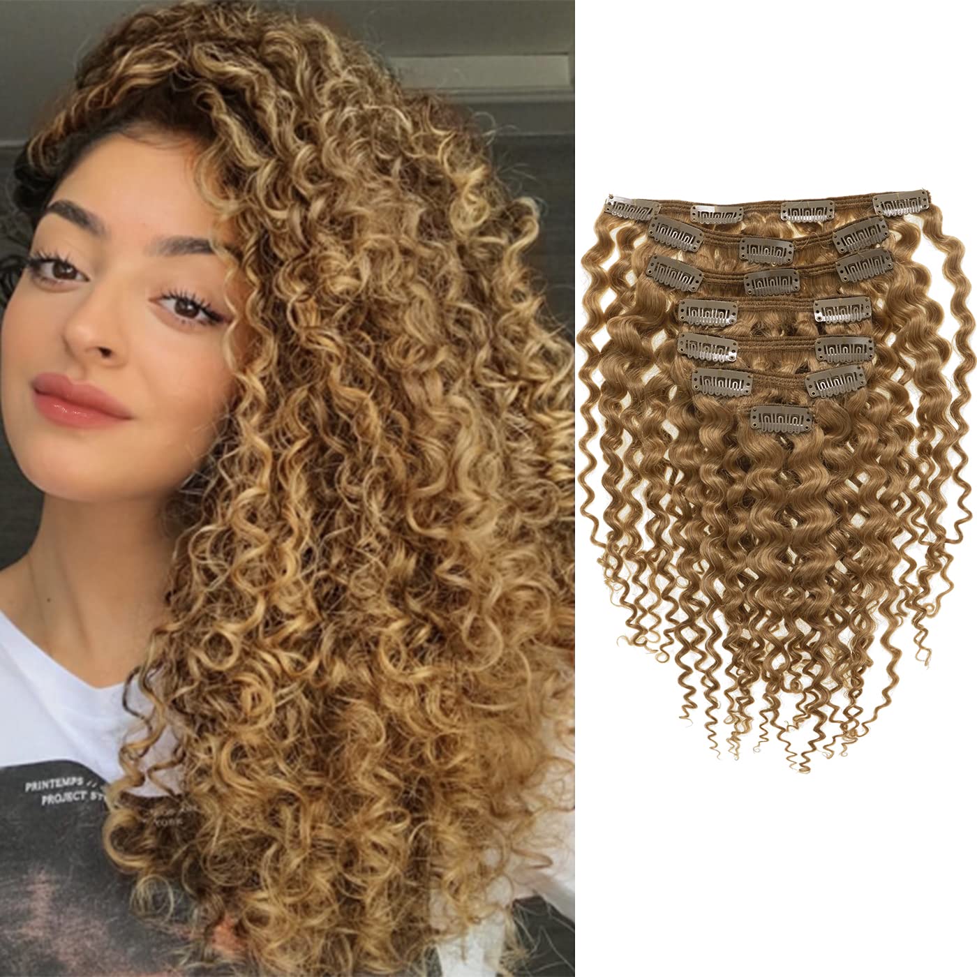 Loxxy 16inch Clip-in Curly Hair Extensions for Black Women - Super Soft 3B/3C Jerry Curls, 120g Remy Human Hair in Strawberry Blonde | Perfect for Daily Wear, Special Occasions & Protective Styling