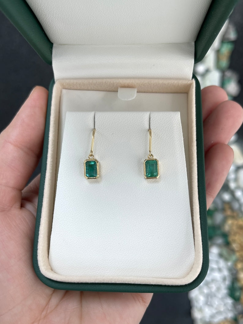 14K Gold Emerald Cut Dangle Earrings - 2.20tcw Classic Wire Back Stud Earrings for Women | Perfect for Weddings, Parties & Special Occasions