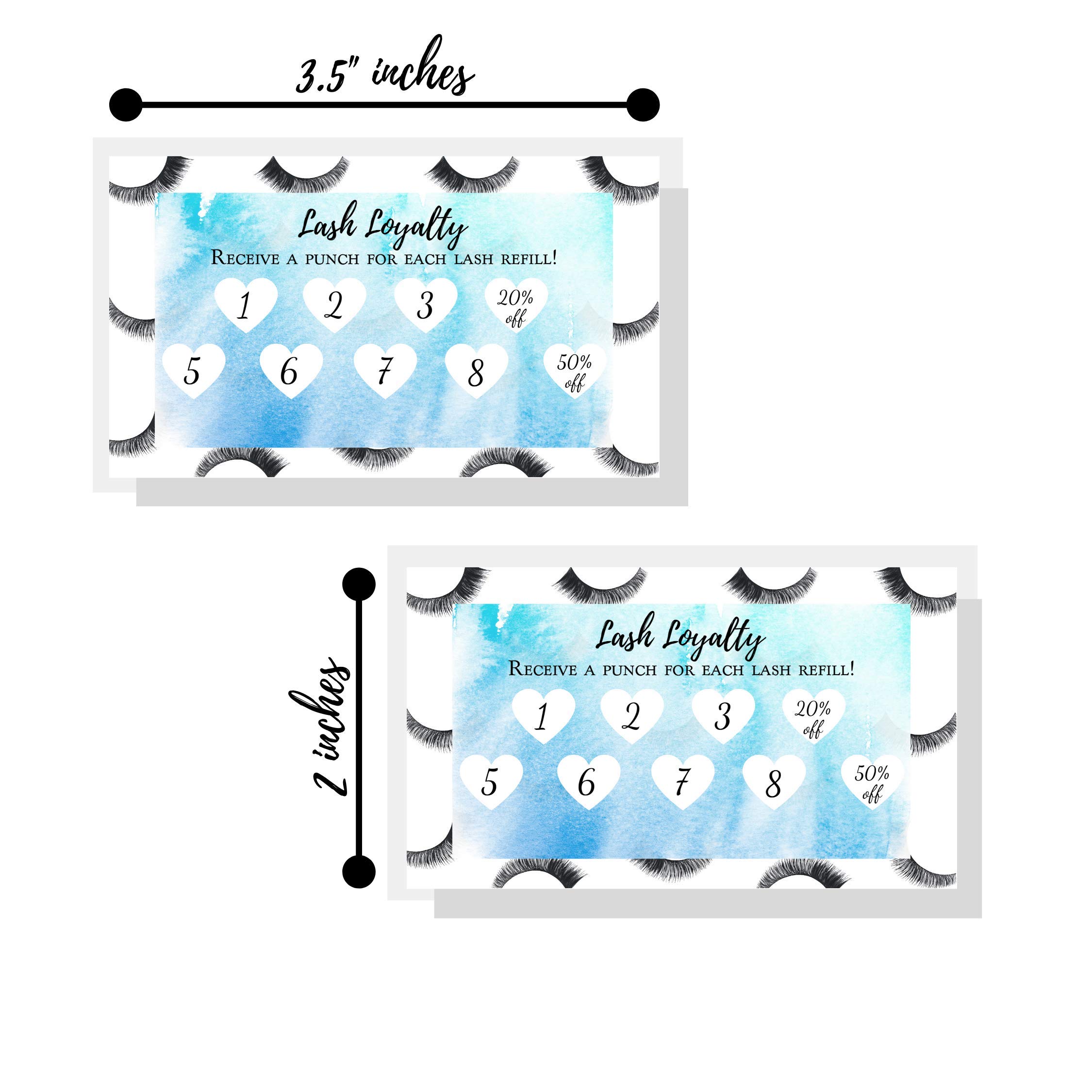 Premium Eyelash Extension Loyalty Punch Cards - 50 Pack, 3.5
