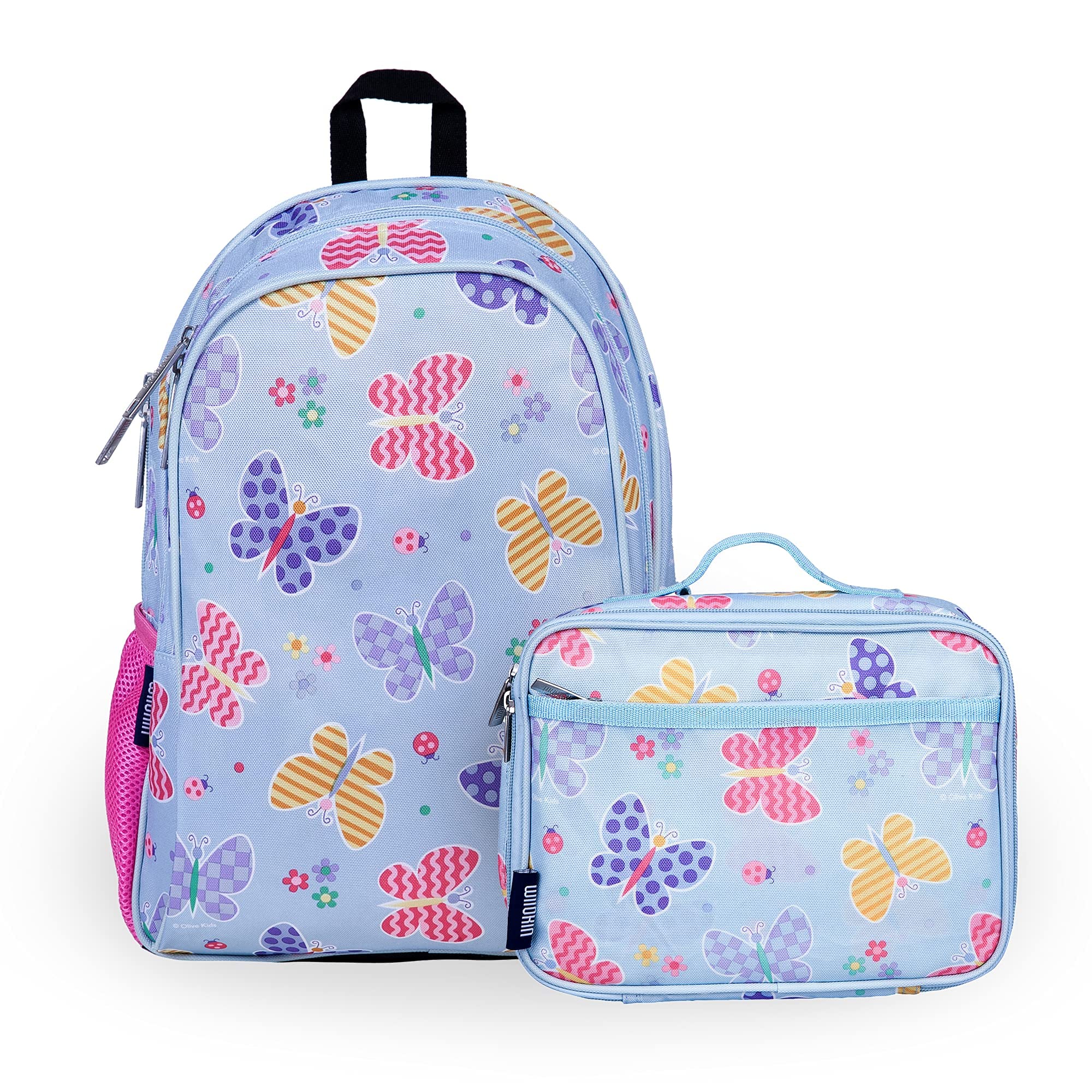 Wildkin 15 Inch Kids Backpack Set with Matching Lunch Box - Butterfly Garden Design for School, Travel & Daycare | Durable Backpack for Girls & Boys