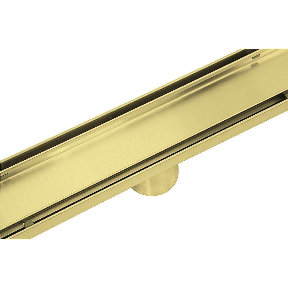 1000mm Brushed Brass Tile Insert Shower Drain with Center Outlet - Bathroom Floor Waste Grate for Modern & Luxury Showers - Perfect for Wet Rooms, Walk-In Showers, and Spa Bathrooms