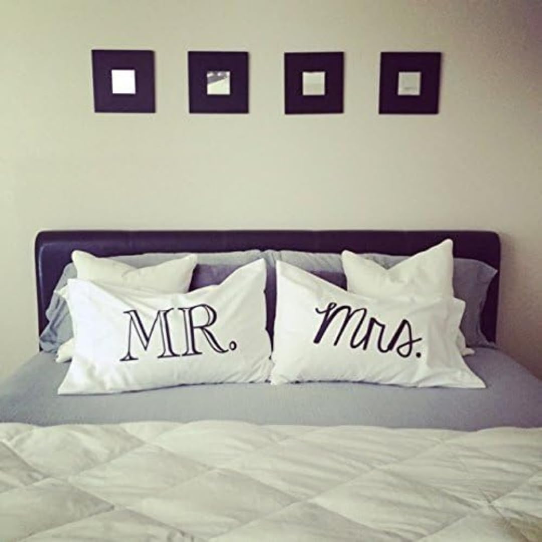 Mr and Mrs Pillowcases Set - His & Hers Queen Size Anniversary Wedding Gift for Couples - Romantic Bedroom Decor for Newlyweds, Valentine's Day & Special Occasions