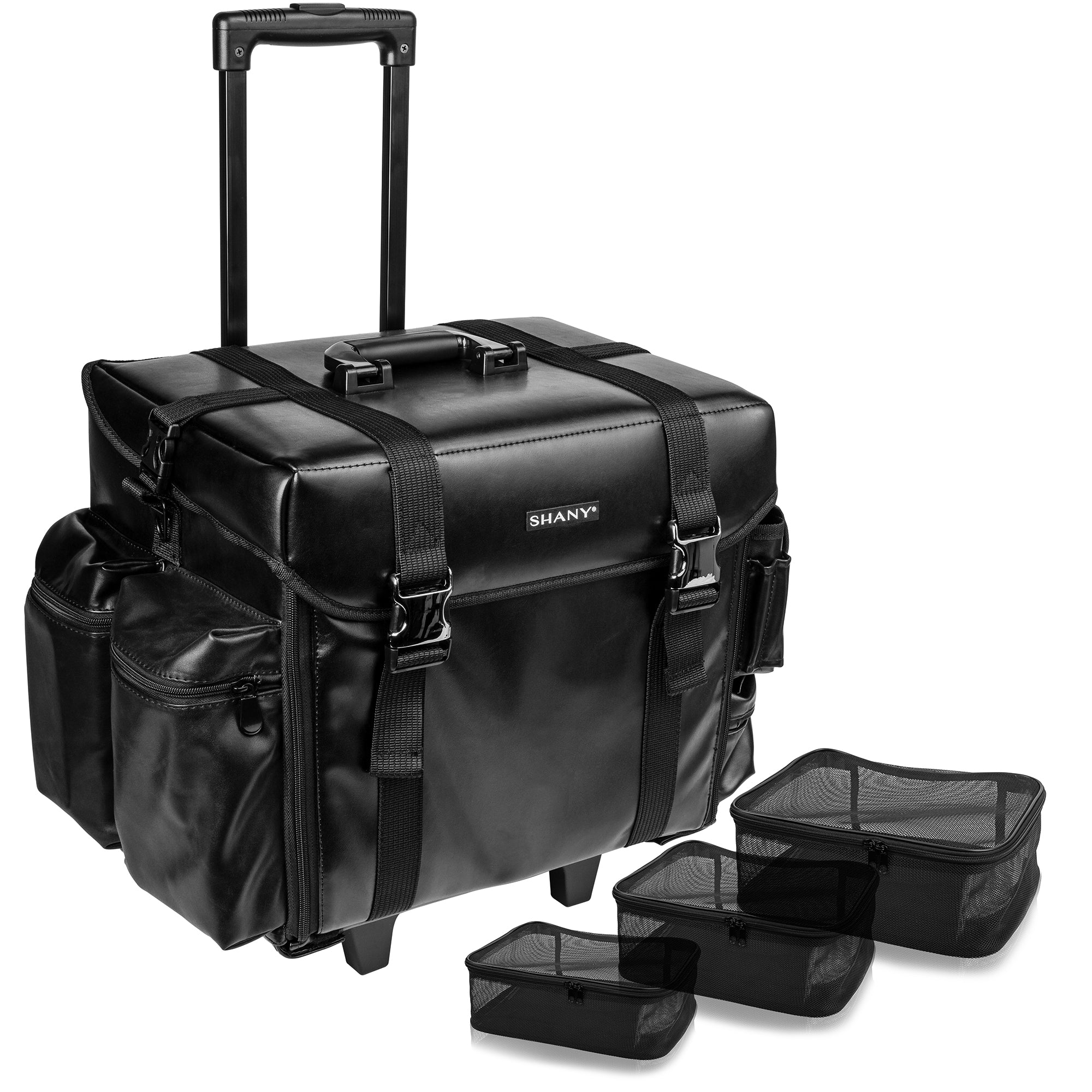 Professional Makeup Artist Rolling Trolley Case - Portable Cosmetic Organizer with Free Mesh Bags for Beauty Tools & Supplies | Perfect for Salon, Bridal, and Mobile Makeup Services