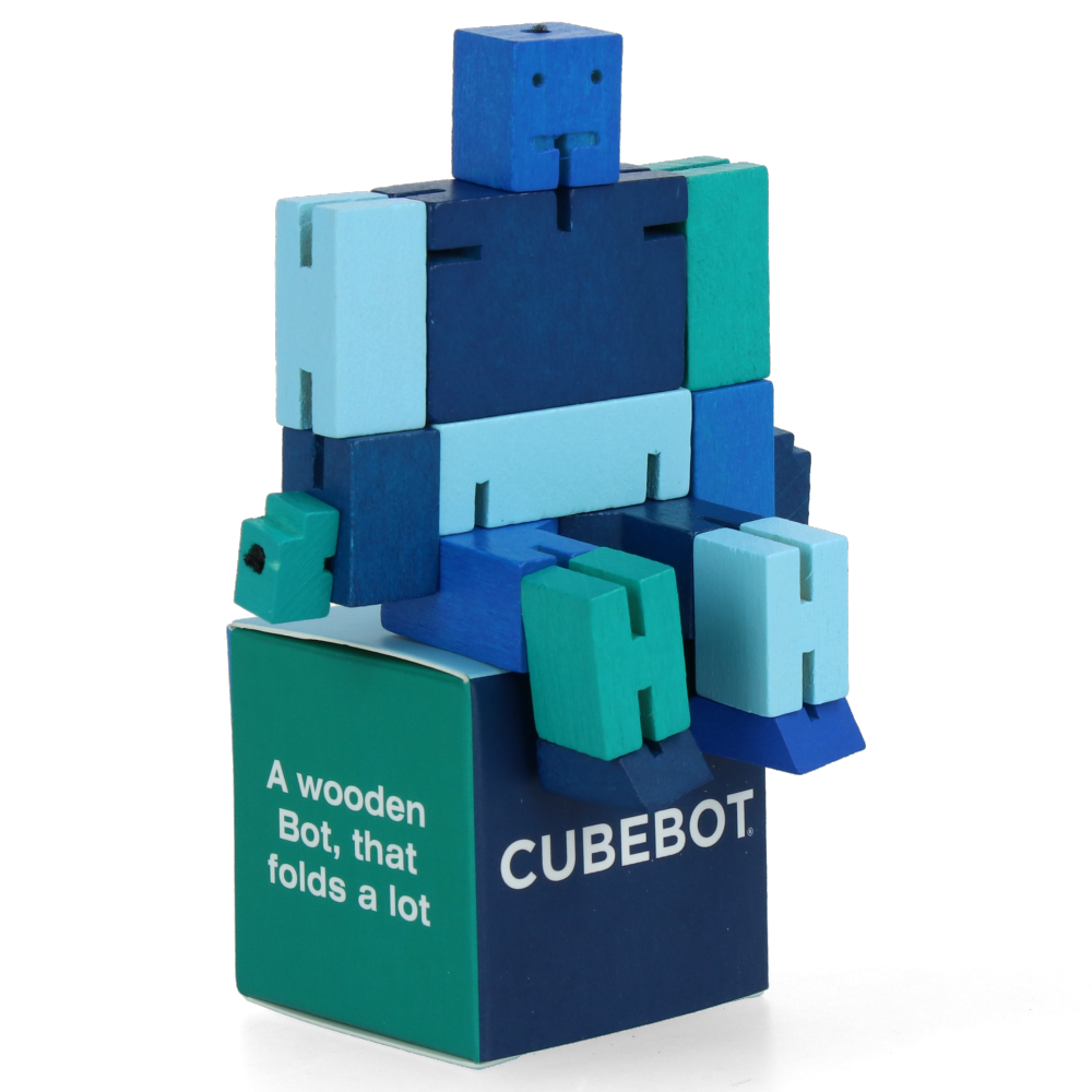 Blue Micro Cubebot - Compact & Portable Wooden Puzzle Toy for Kids & Adults | Perfect for Stress Relief, Office Desk Decor, and STEM Learning