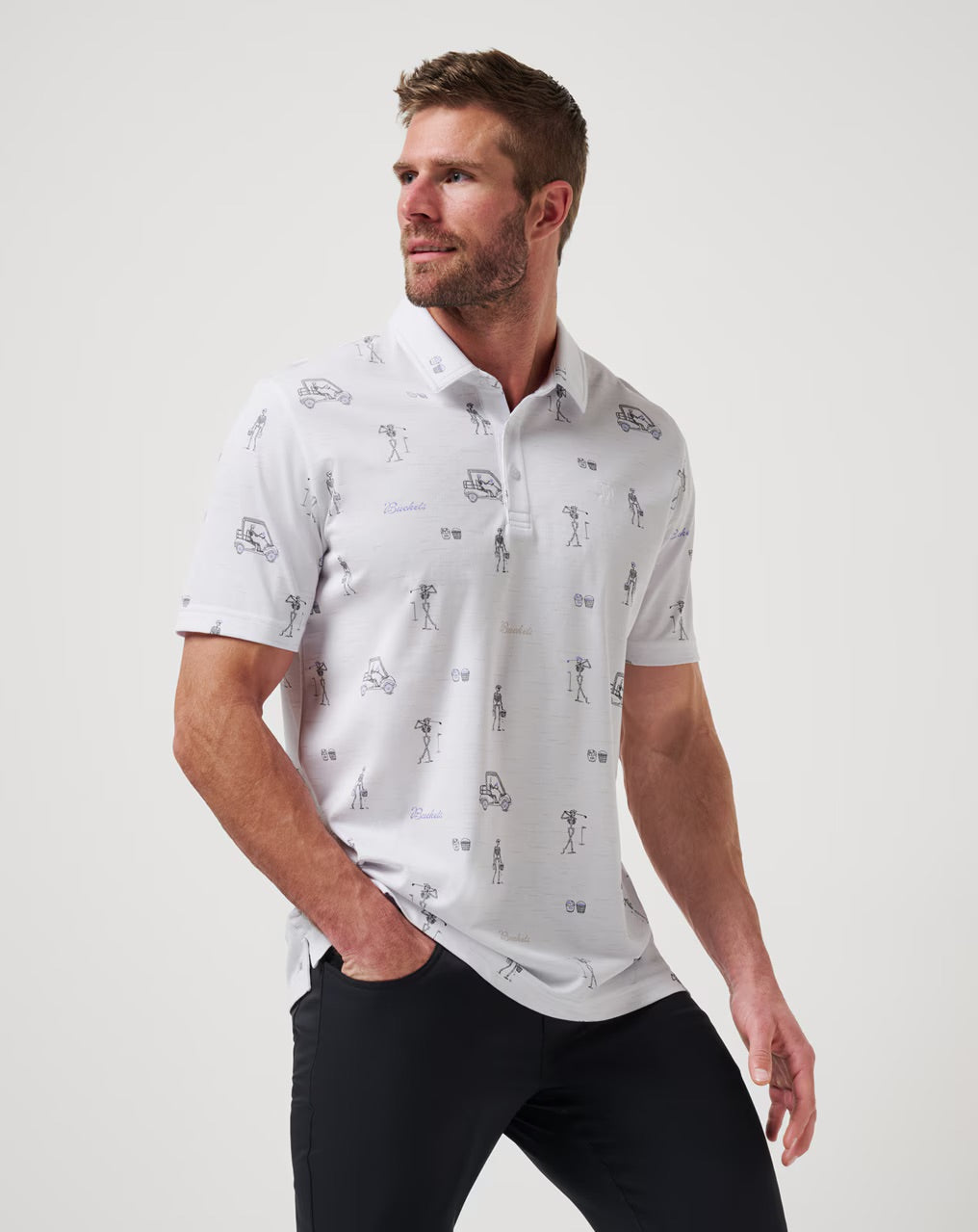 TravisMathew Lost City Men's Polo Shirt - Classic White Short Sleeve Cotton Golf Shirt for Casual Wear & Business Casual Outfits